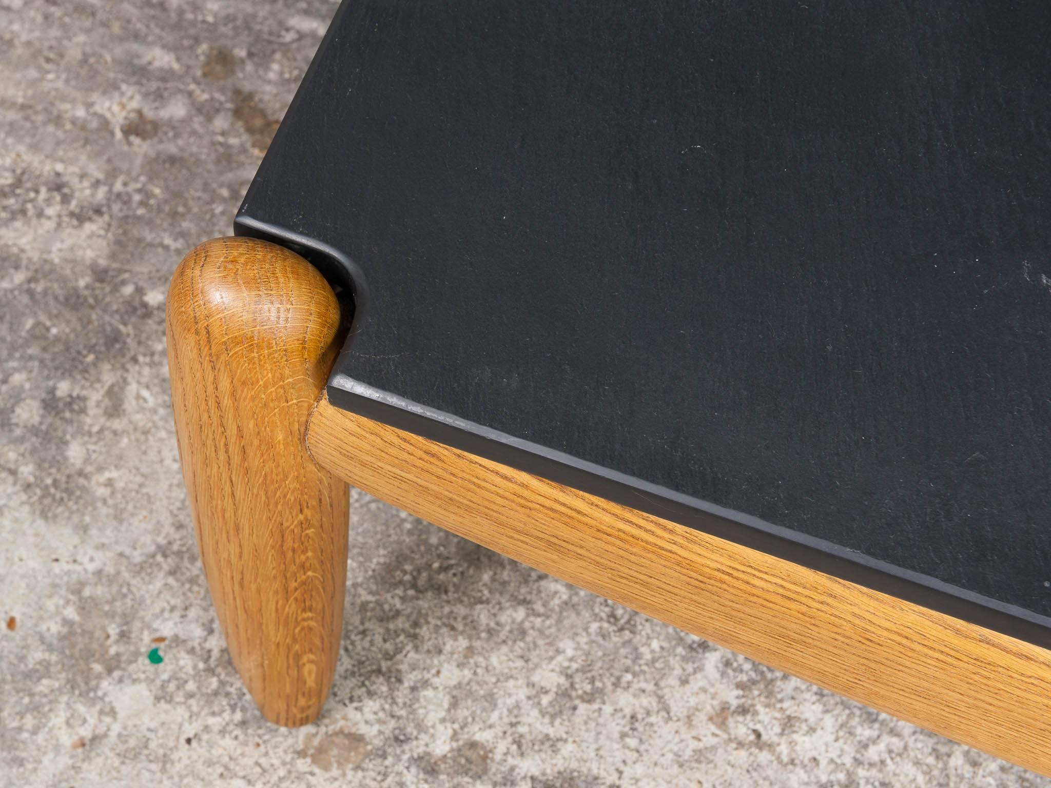 1960s German Straub Rift Solid Oak Coffee Table with a Textured Slate Top 4
