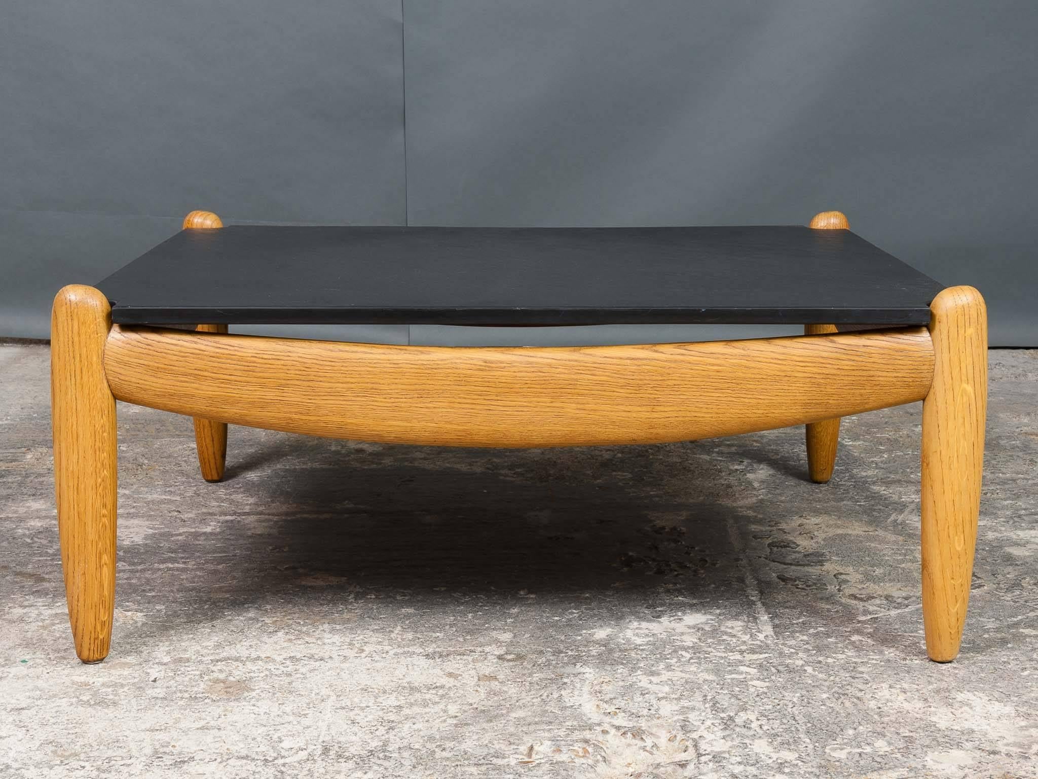 1960s German Straub Rift Solid Oak Coffee Table with a Textured Slate Top 5