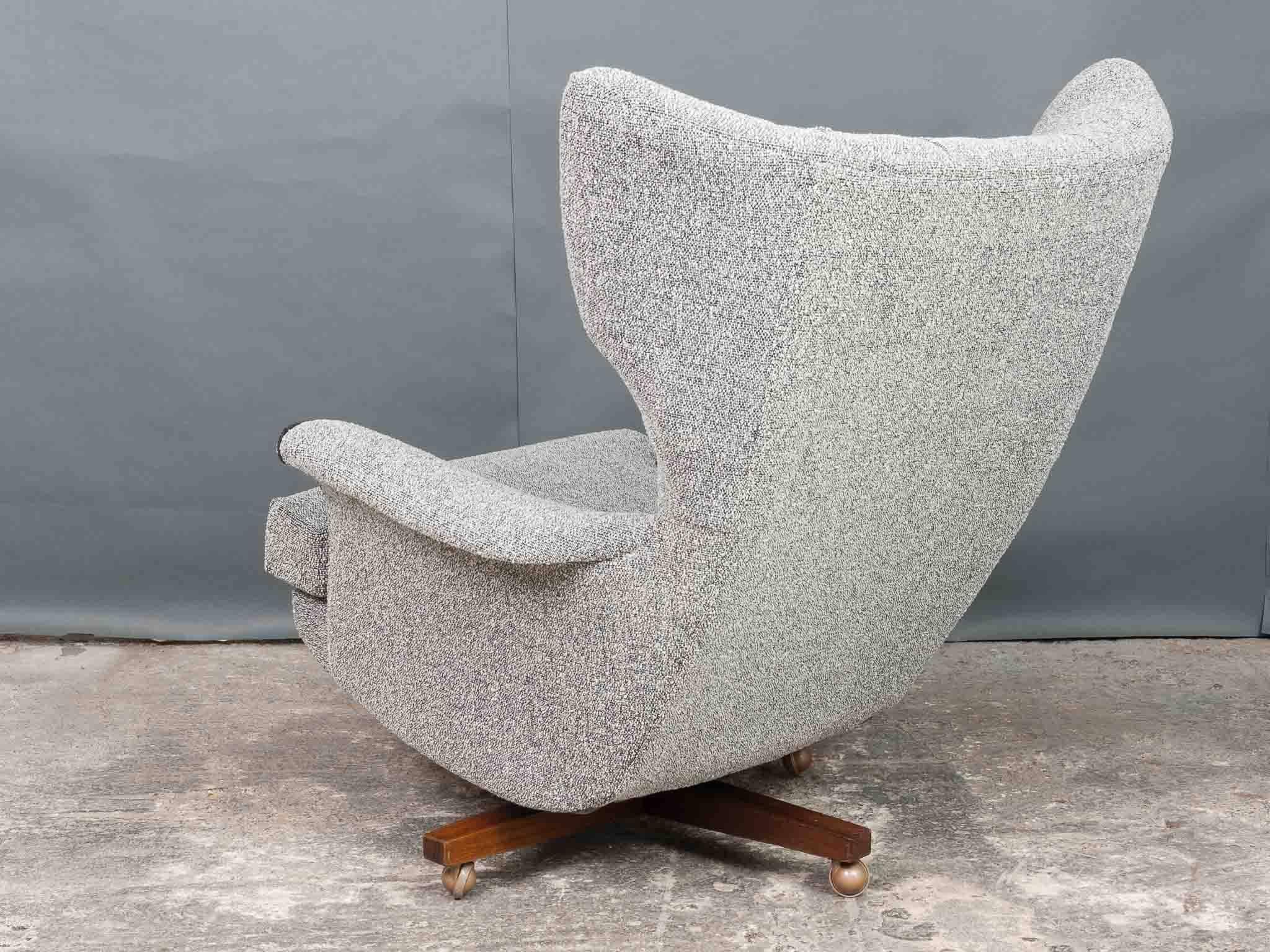 1960s G Plan furniture iconic swivel chair and known as ‘The most comfortable chair in the world’ model No. 6250 designed by Paul Conti. A stunning and very cool design Classic. Recently fully restored and reupholstered by renowned upholsterer