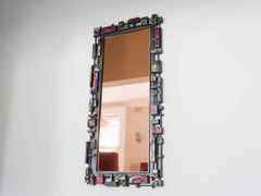 1970s Modernist Brutalist American Syroco Multicolored Rectangular Wall Mirror