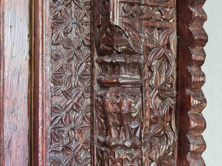 Antique Indian Ornately Carved Wooden Doors and Surrounding Frame at
