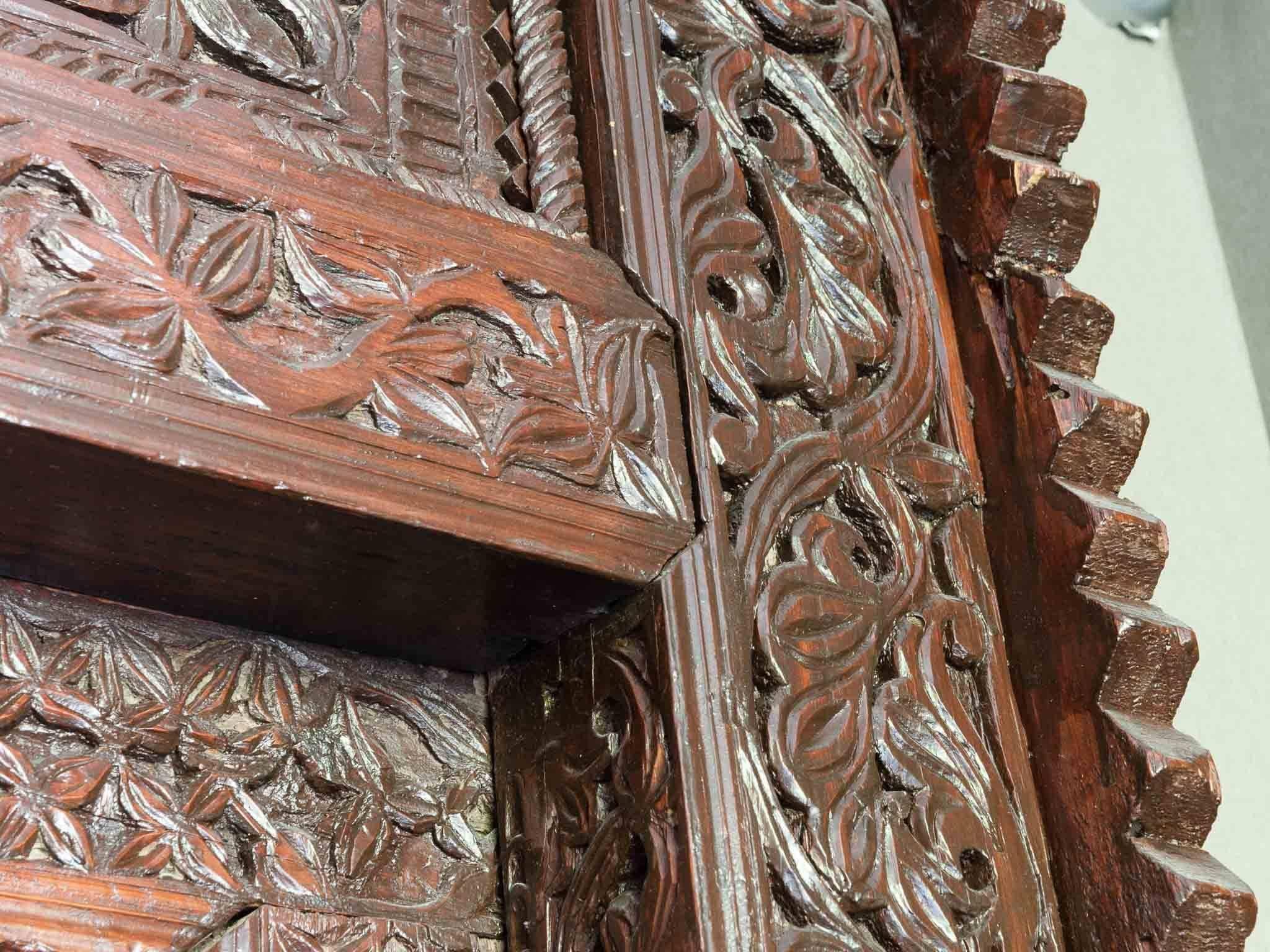 Antique Indian Ornately Carved Wooden Doors and Surrounding Frame 1