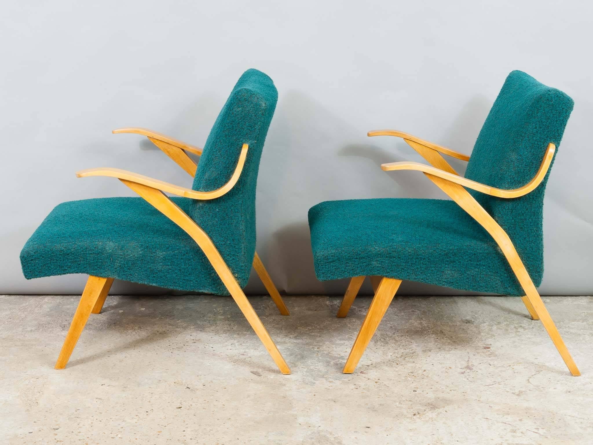 Midcentury Pair of 1960s Czech Beech Armchairs by Tatra Nabytok In Good Condition In London, GB