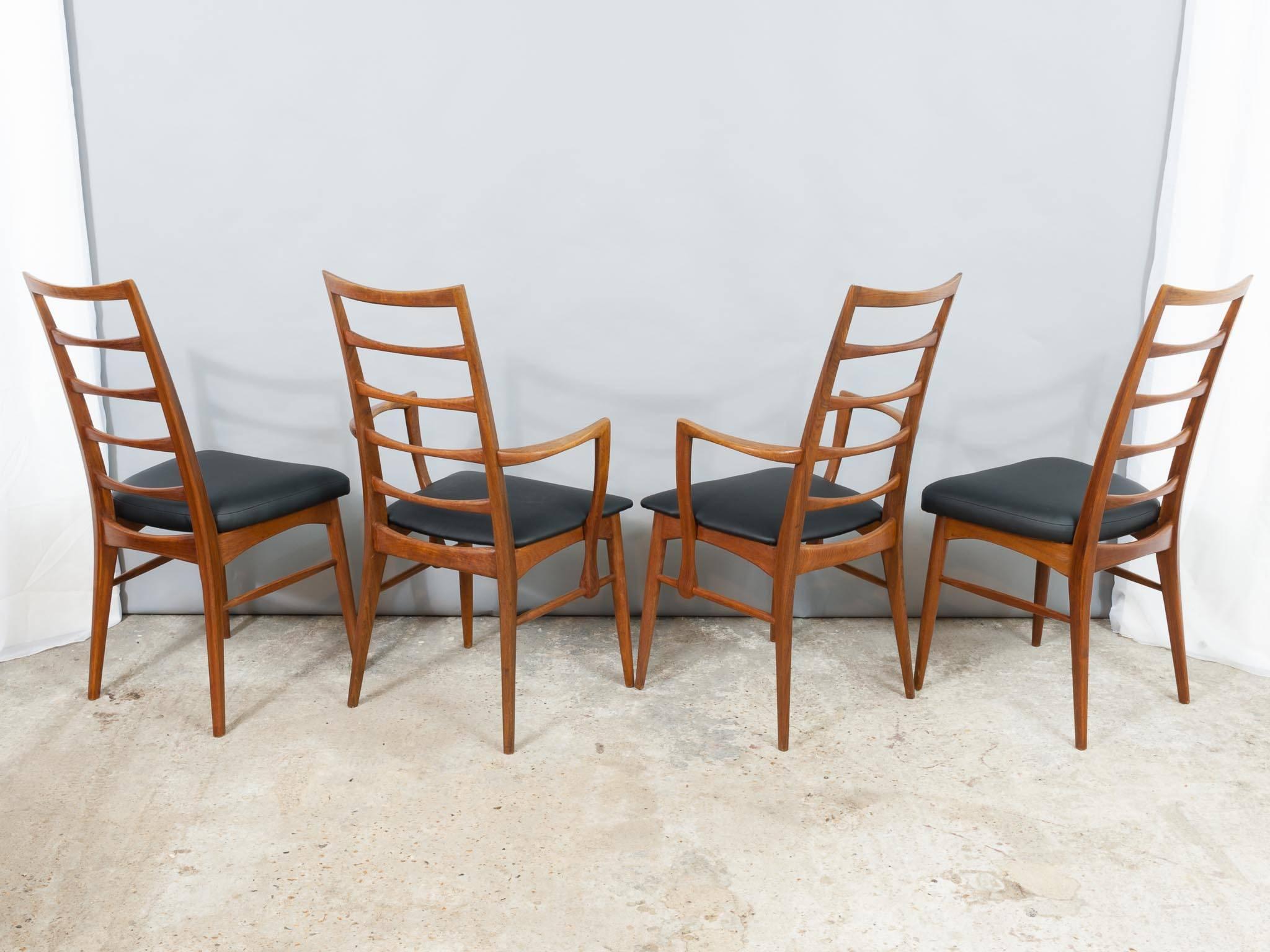 Metal Set of 8 Danish Teak Ladder Back Niels Koefoed Dining Chairs, Koefoed Hornslet