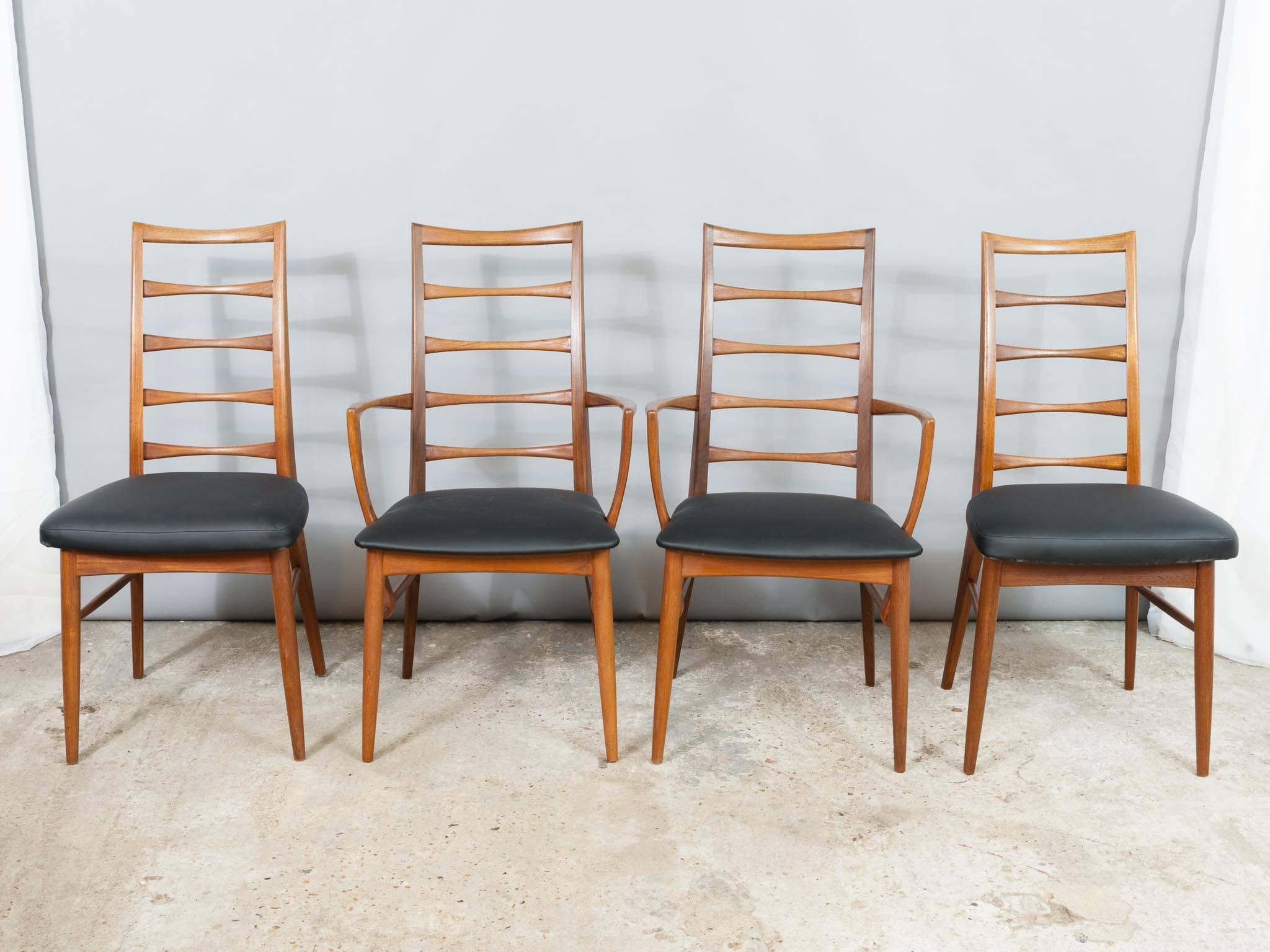 Set of 8 Danish Teak Ladder Back Niels Koefoed Dining Chairs, Koefoed Hornslet In Good Condition In London, GB