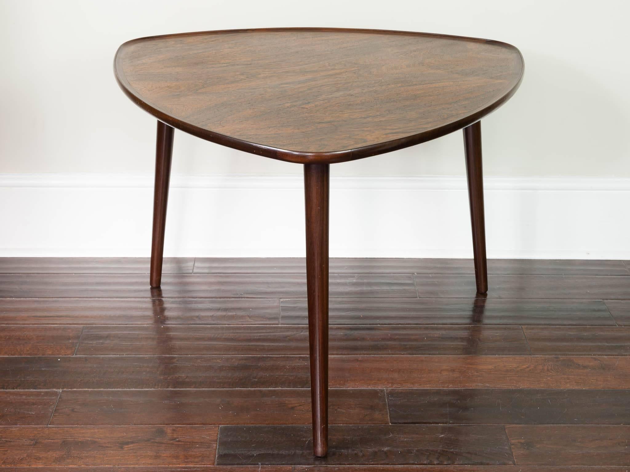 Mid-Century Modern 1960s Danish Midcentury Rosewood Three-Legged Triangular Coffee Side Table