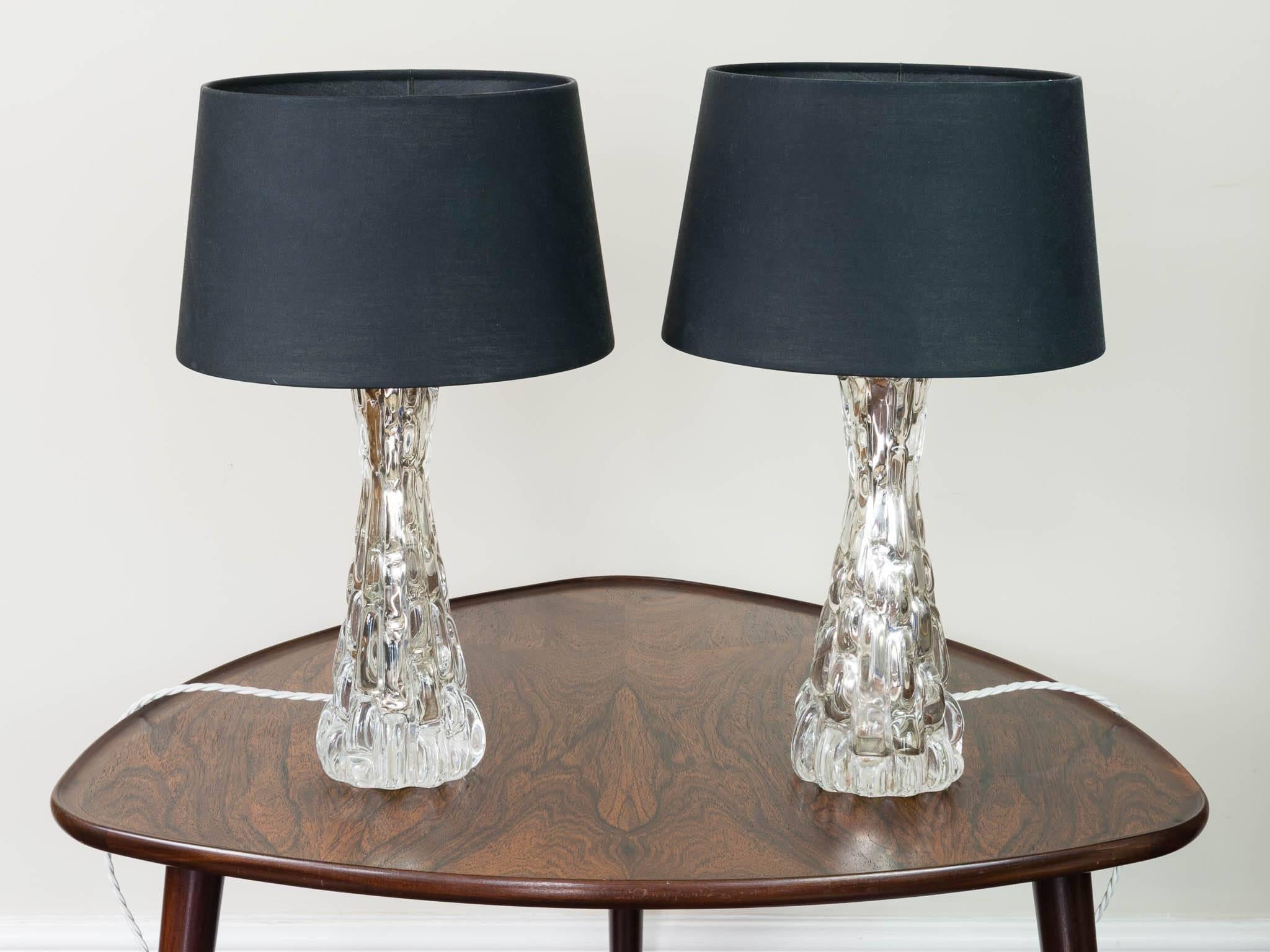 Mid-Century Modern 1960s Pair of Carl Fagerlund Crocorelief Glass and Chrome Orrefors Table Lamps For Sale