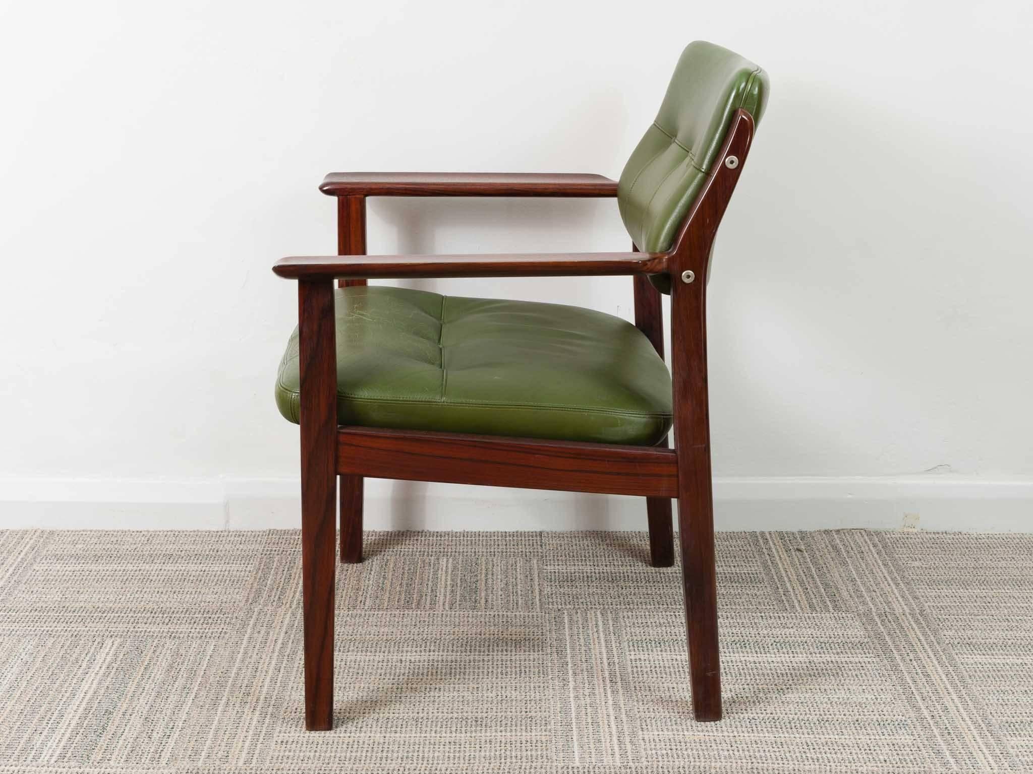 Mid-Century Modern Danish 1960s Arne Vodder Rosewood and Green Leather Armchairs for Sibast Mobler