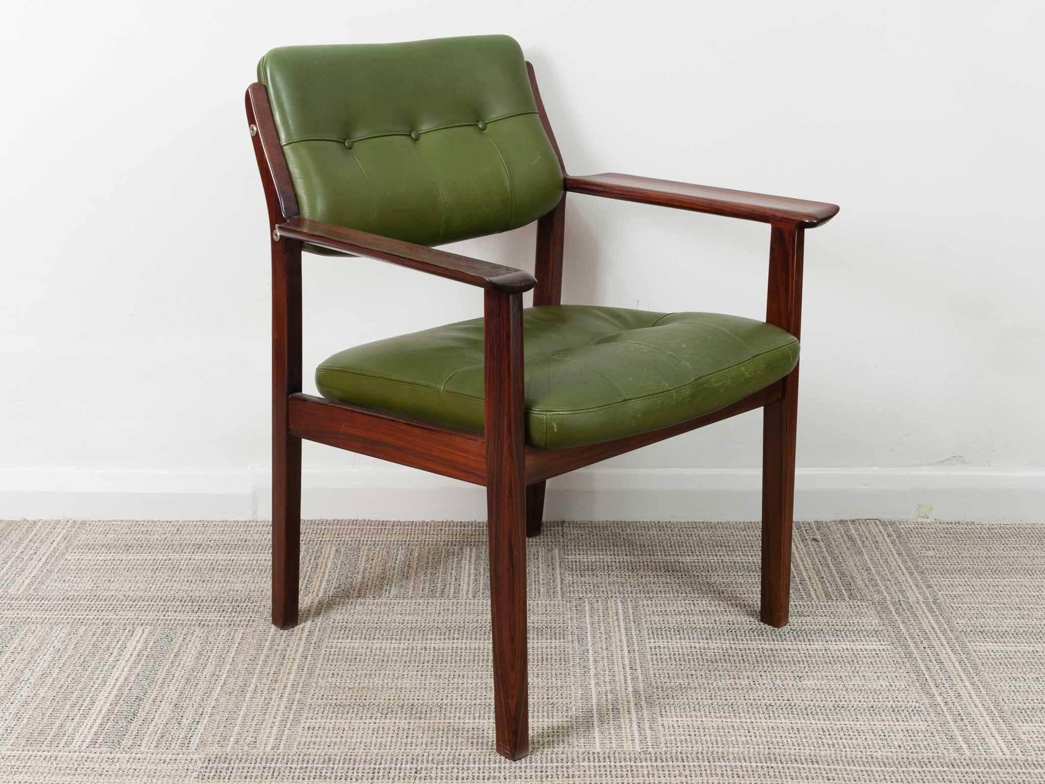 Metal Danish 1960s Arne Vodder Rosewood and Green Leather Armchairs for Sibast Mobler