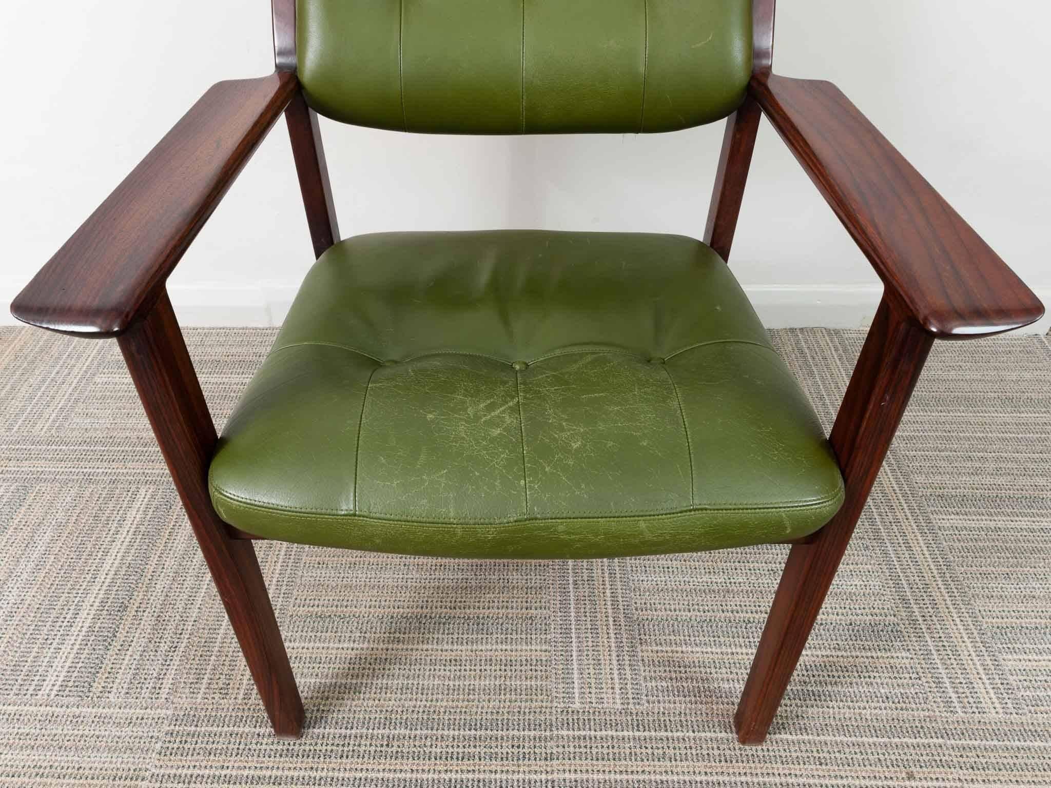 Danish 1960s Arne Vodder Rosewood and Green Leather Armchairs for Sibast Mobler 4