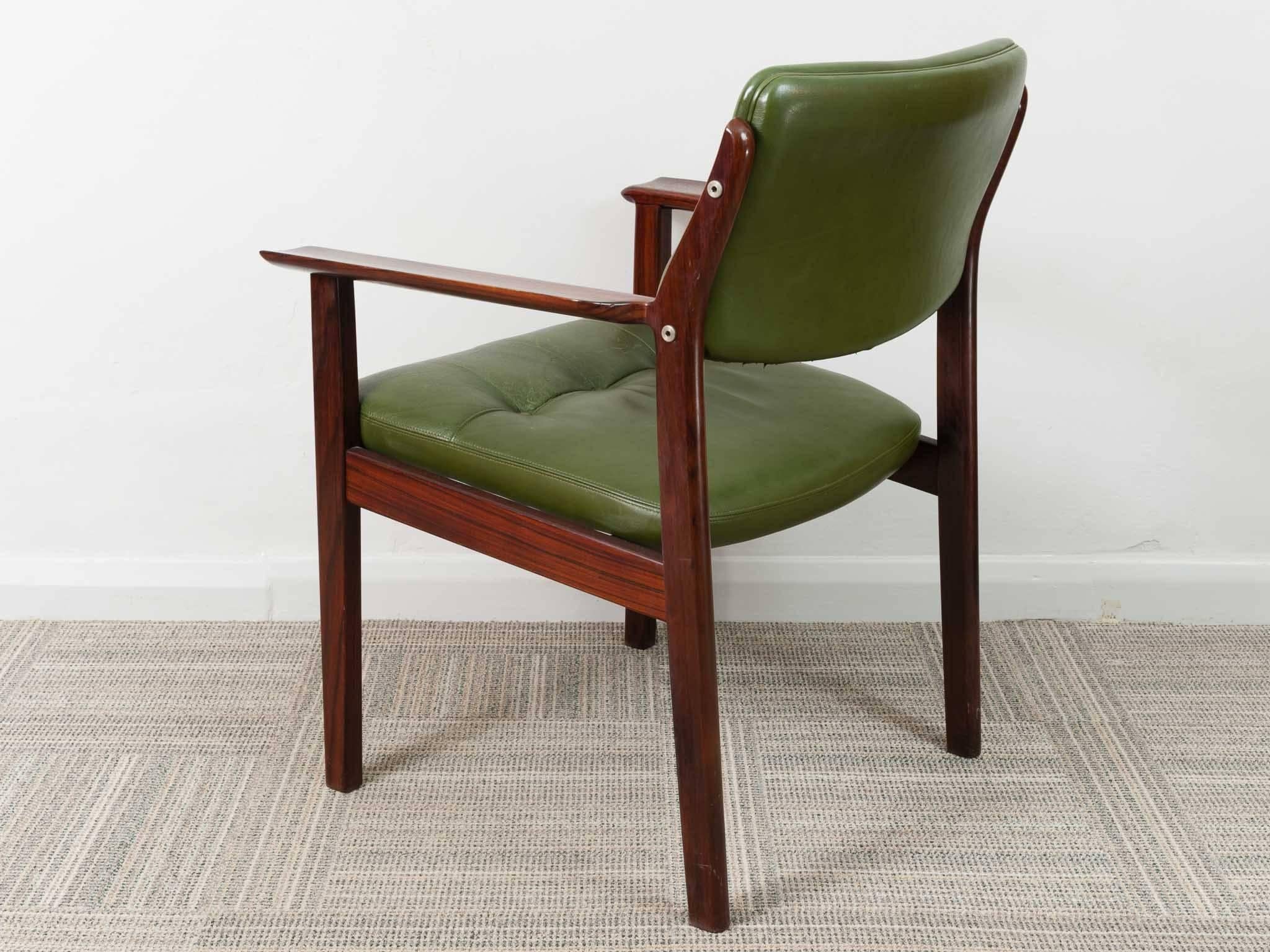 20th Century Danish 1960s Arne Vodder Rosewood and Green Leather Armchairs for Sibast Mobler