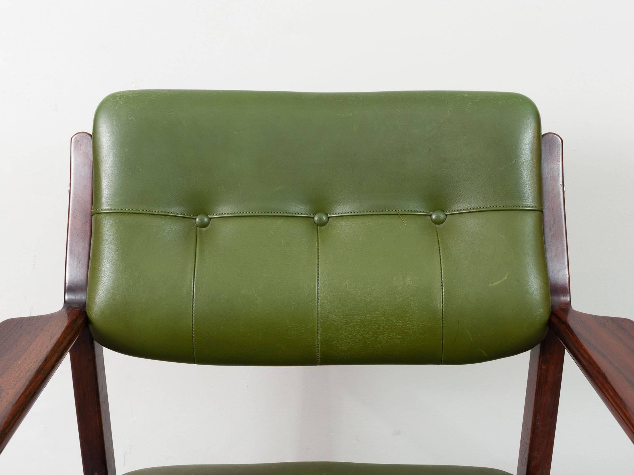 Danish 1960s Arne Vodder Rosewood and Green Leather Armchairs for Sibast Mobler 3