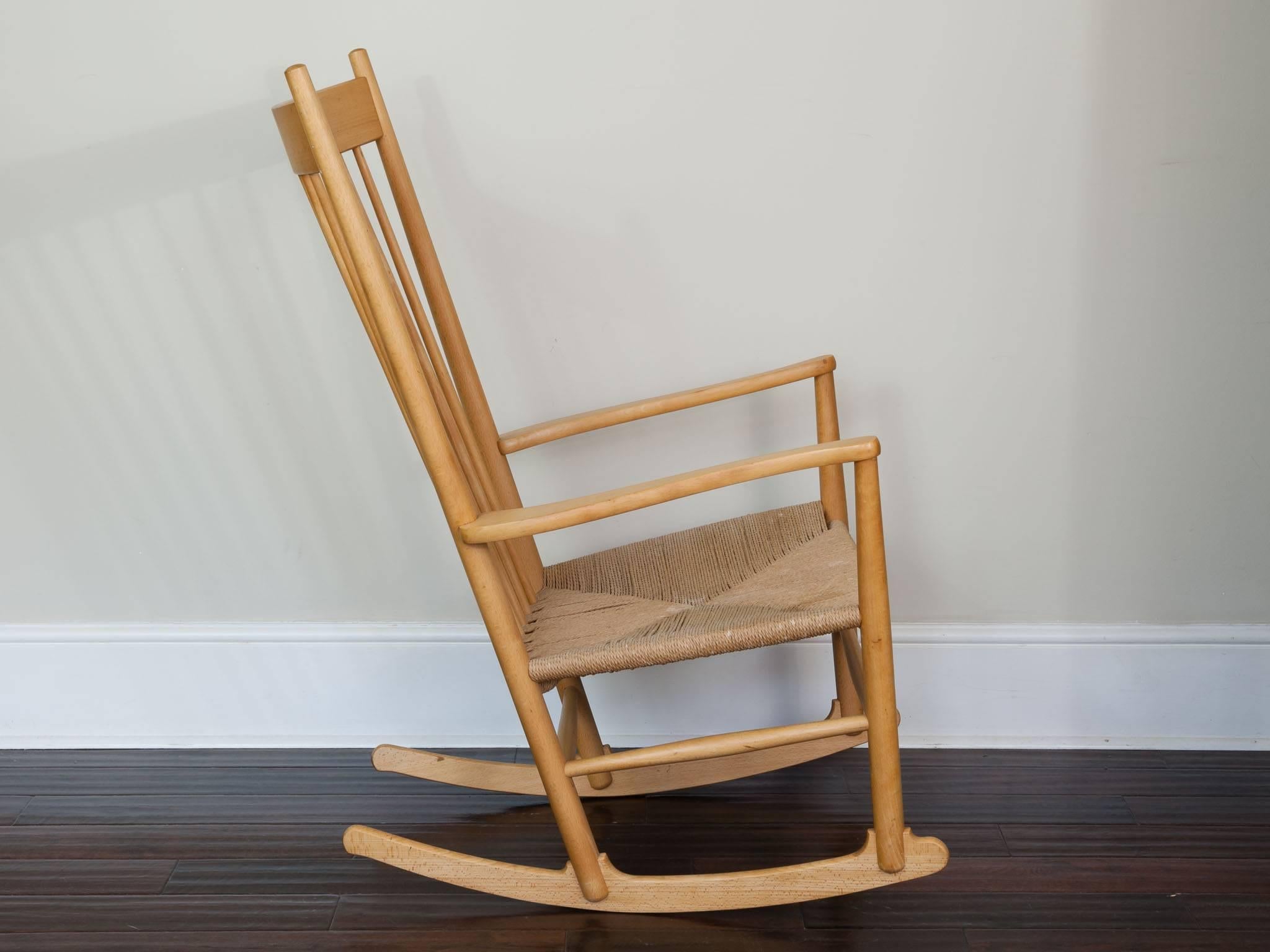 Papercord Danish J16 Beech Rocking Chair by Fredericia Designed by Hans J. Wegner