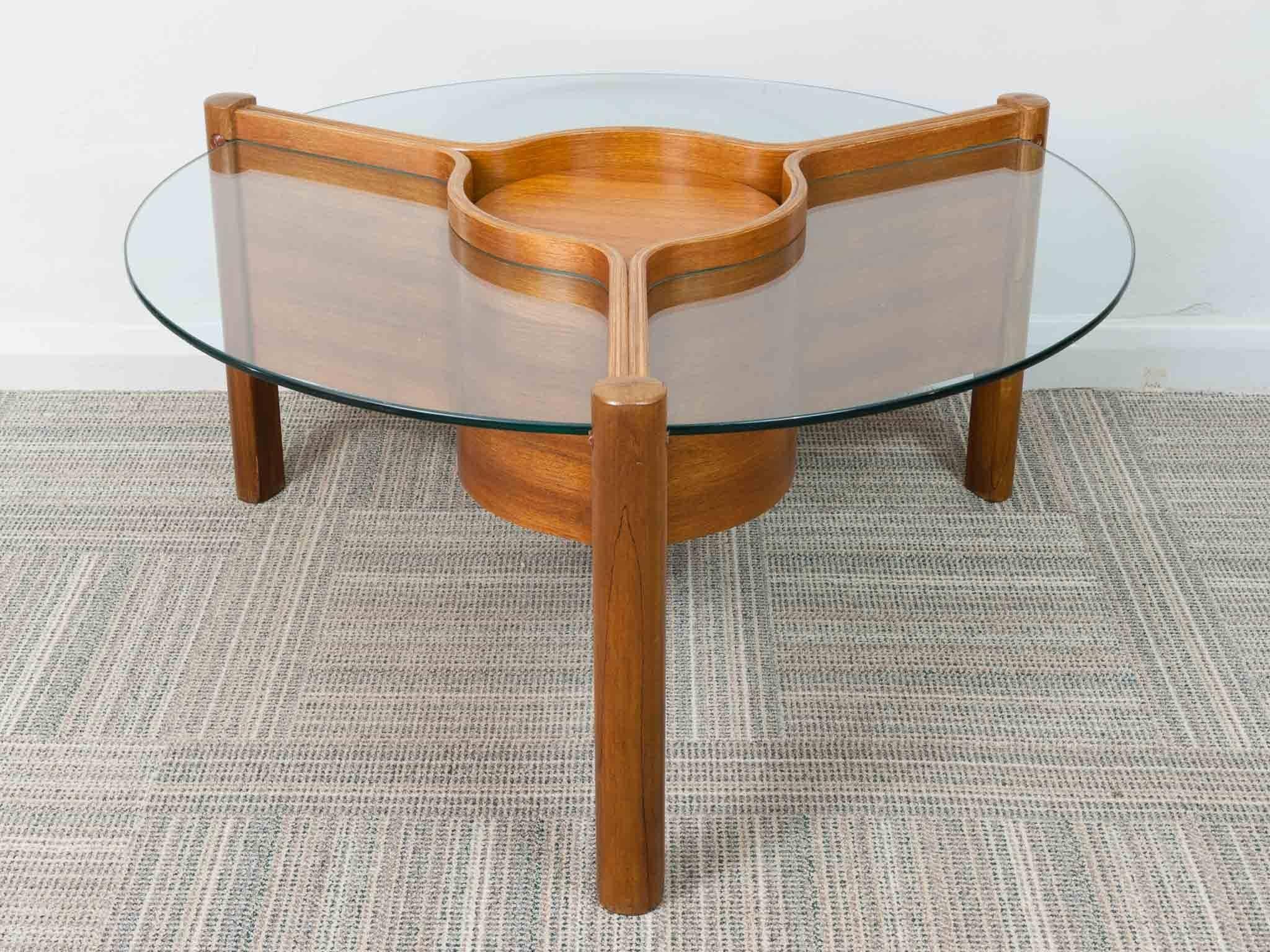 Mid-Century Modern 1960s Nathan Plywood and Glass Coffee Table