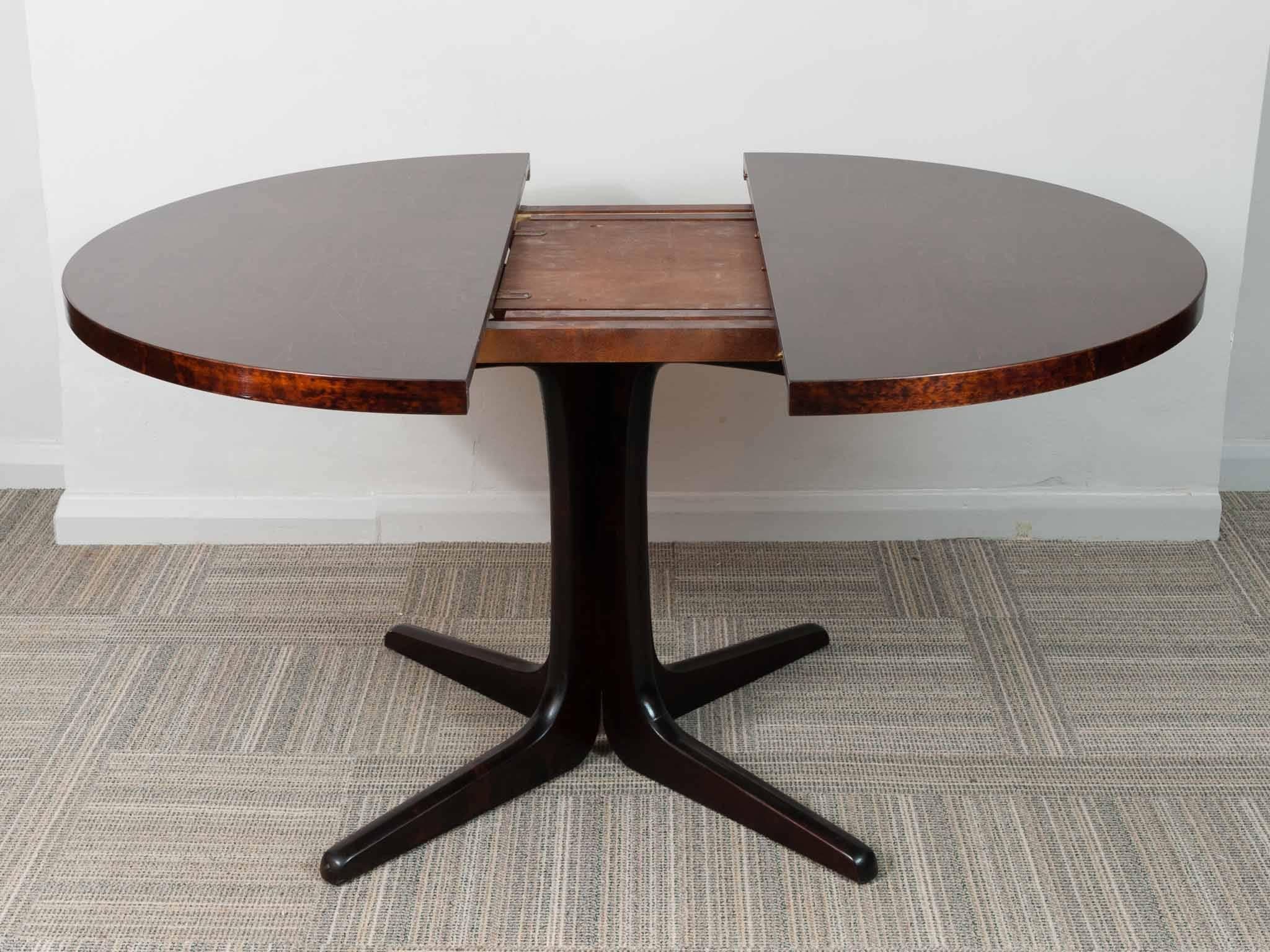 Midcentury Finnish Isku Rosewood Extendable Pedestal Dining Table 3