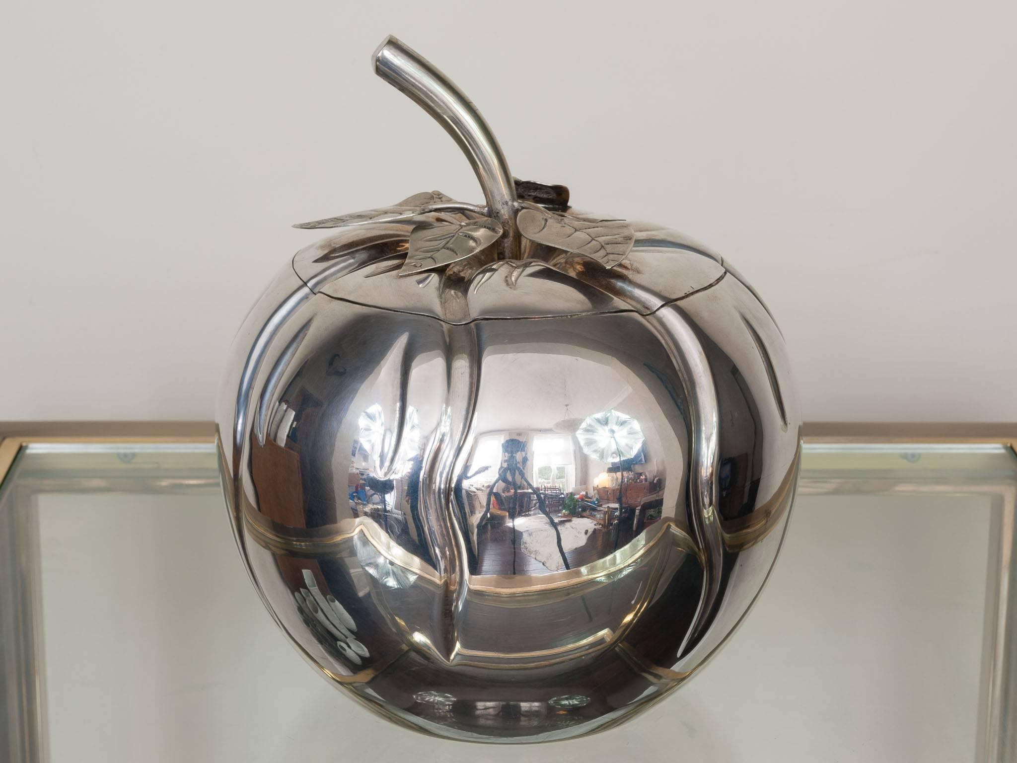 1970s Vintage Italian Large Chrome Pumpkin Ice Bucket In Good Condition In London, GB