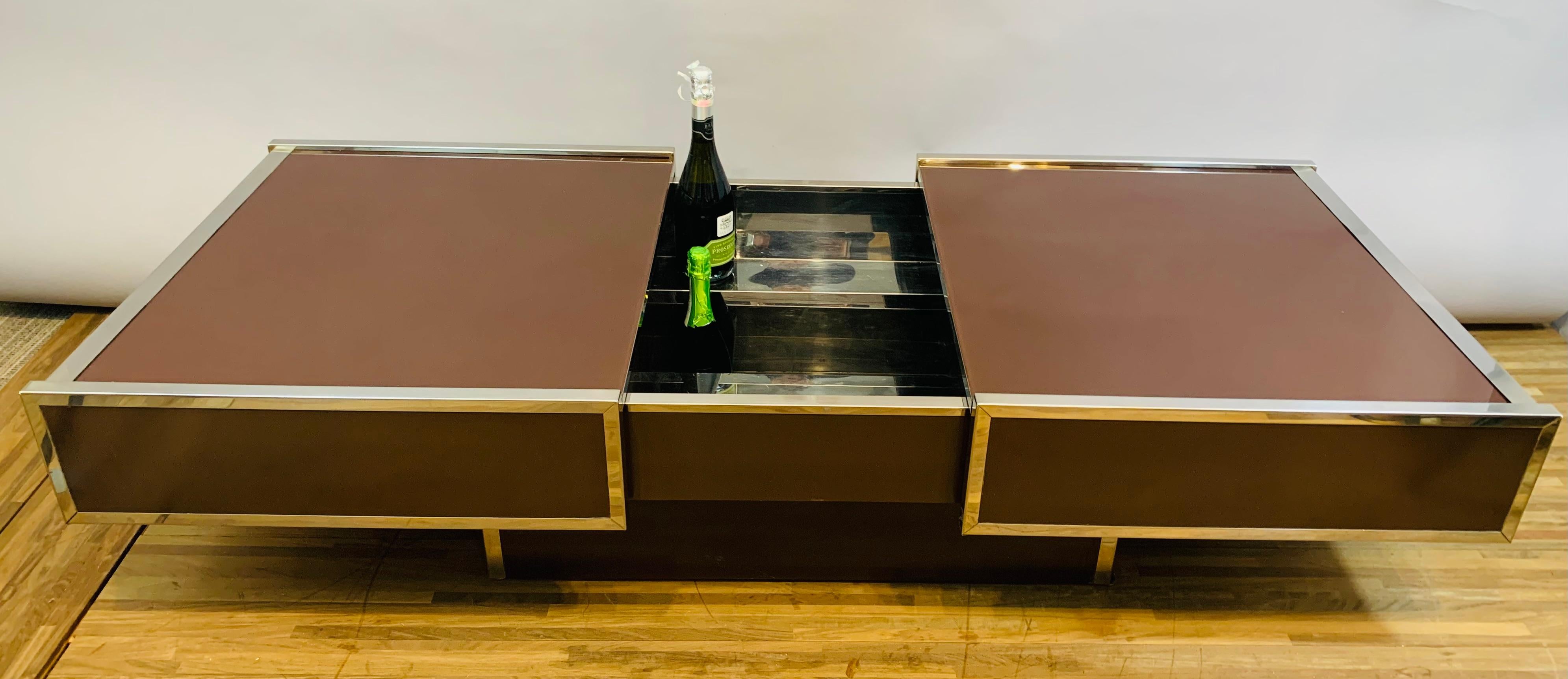 1970s Italian Willy Rizzo for Cidue Extendable Dry Bar Cocktail Coffee Table 9
