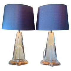 Pair of 1970s German Peill & Putzler Clear Oval Crystal Glass Table Lamps