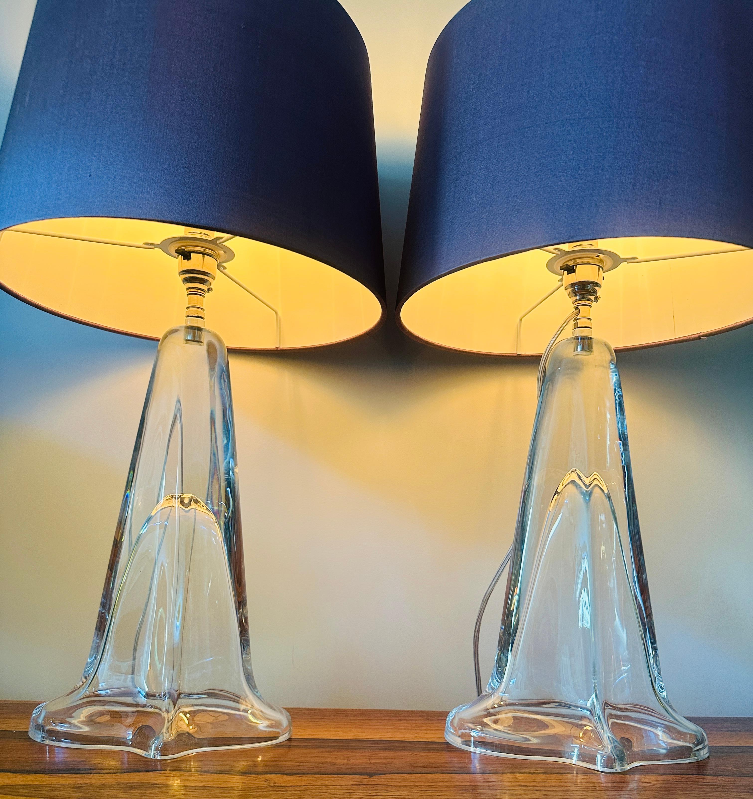 Poli Paire de lampes de table en cristal ovale transparent Peill & Putzler des années 1970 en vente