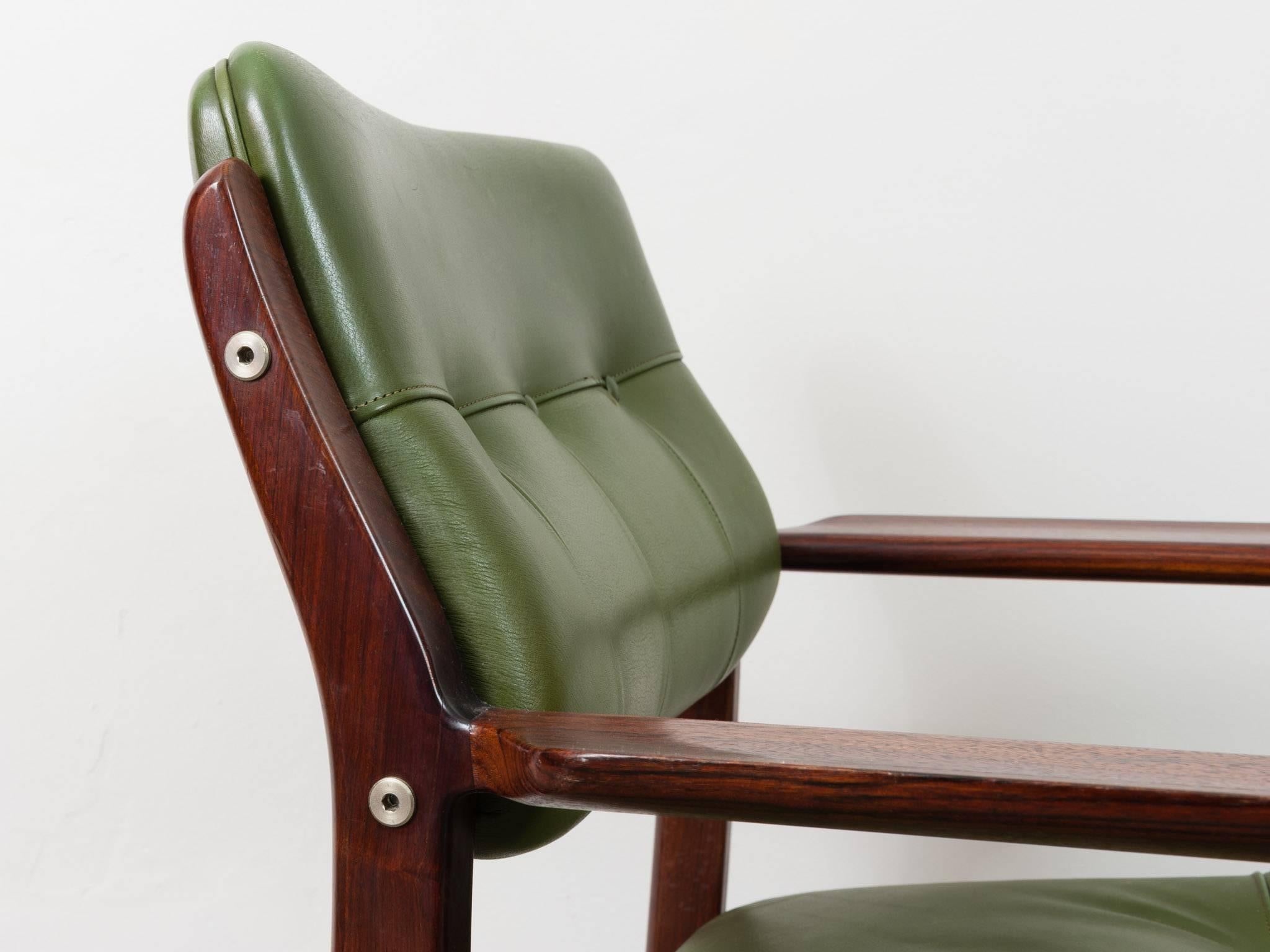 Danish 1960s Arne Vodder Rosewood and Green Leather Armchairs for Sibast Mobler 1