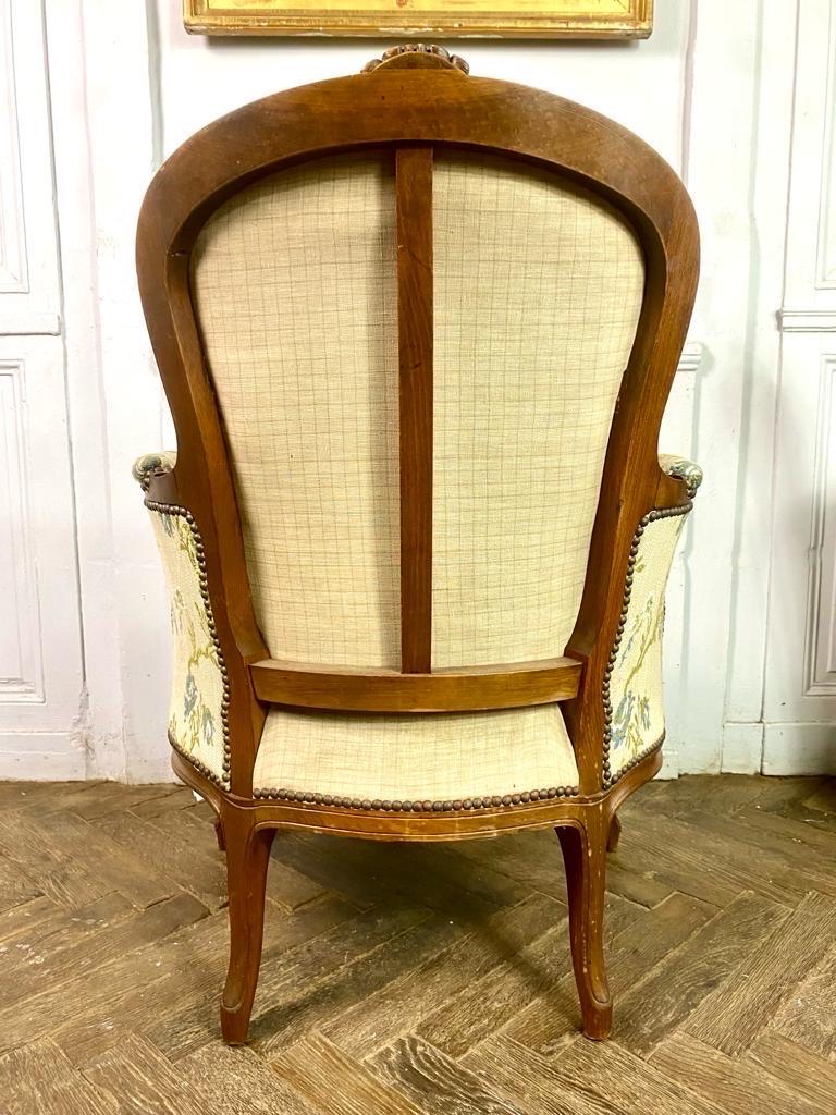 French Pair of Louis XV style bergere armchairs - carved wood - 19th - France For Sale 4