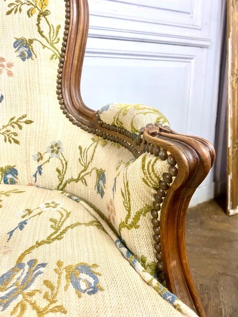French Pair of Louis XV style bergere armchairs - carved wood - 19th - France For Sale 5