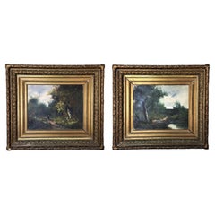 Antique Edmund Pick-Morino "Animated Countryside Landscapes" Pair of Oils on Canvas