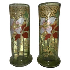 Antique Francois Theodore Legras Pair of Vases in Enameled Glass Circa 1900