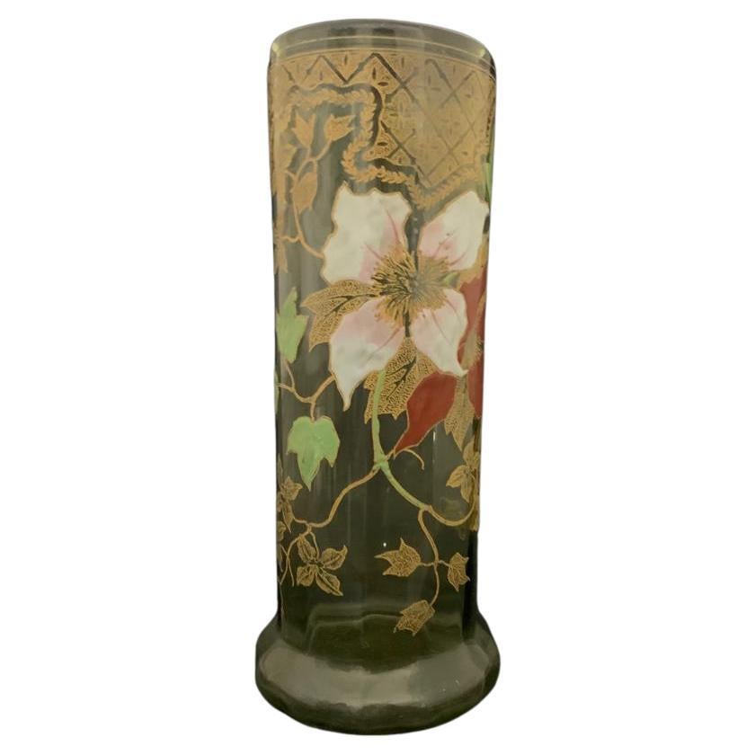 Art Nouveau Francois Theodore Legras Pair of Vases in Enameled Glass Circa 1900 For Sale