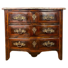 Antique French Curved Regency period Commode Chest of drawers inlaid marble 18th France