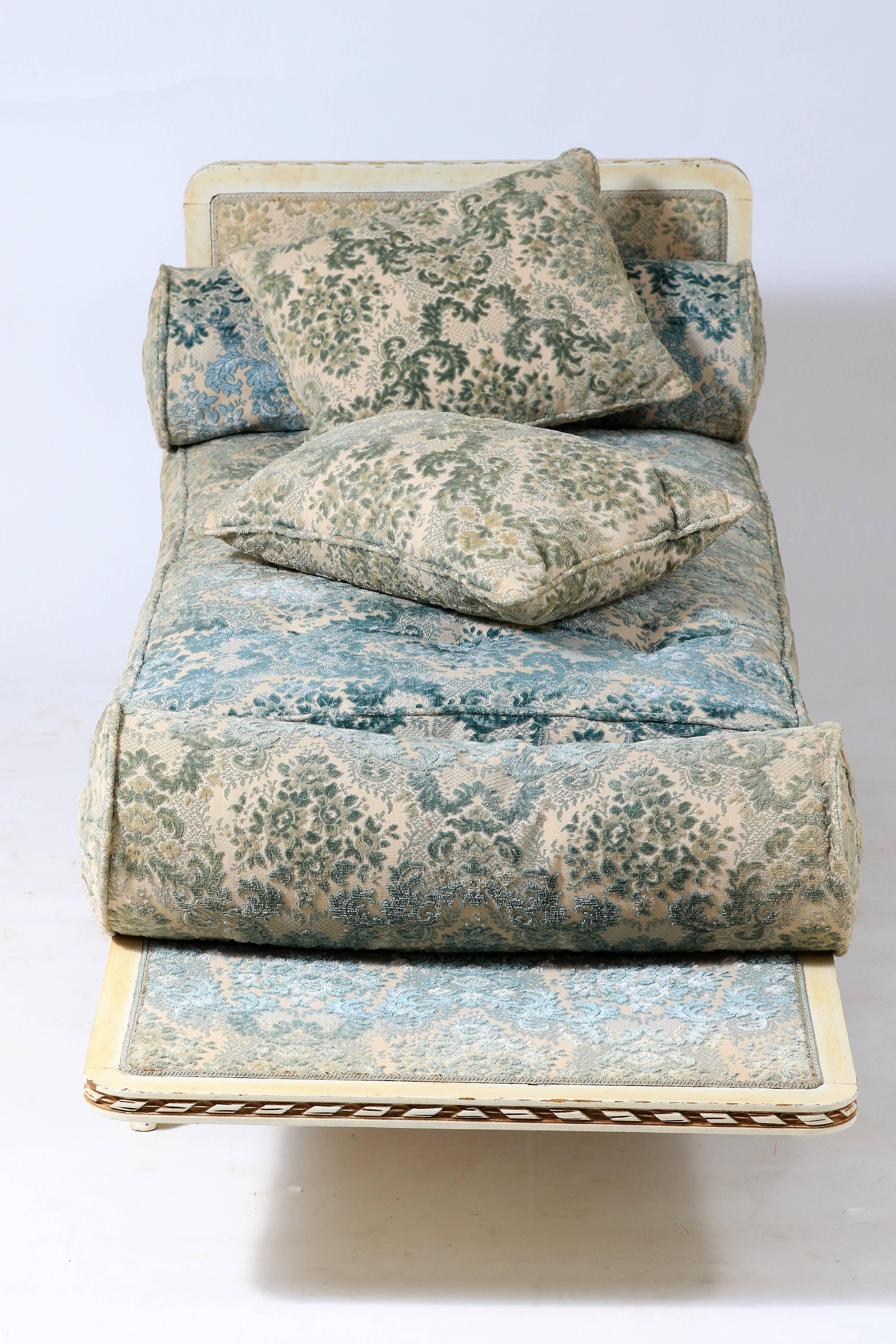 Late 19th Century, Louis XVI Style Bench Sofa Green Blue White Velour French 2