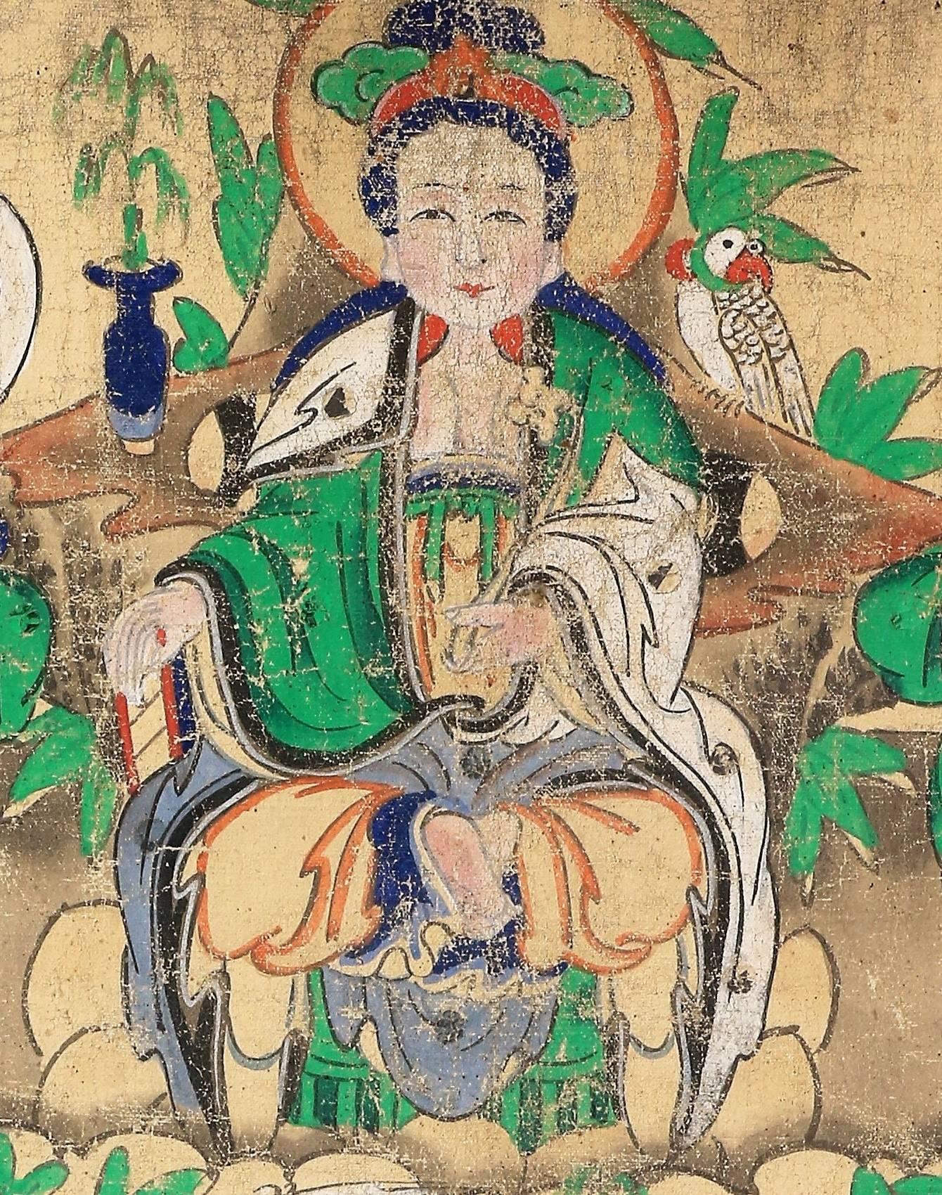 Qing Peinture sur toile de l'immortel He Xiangu, Chine, XIXe siècle en vente