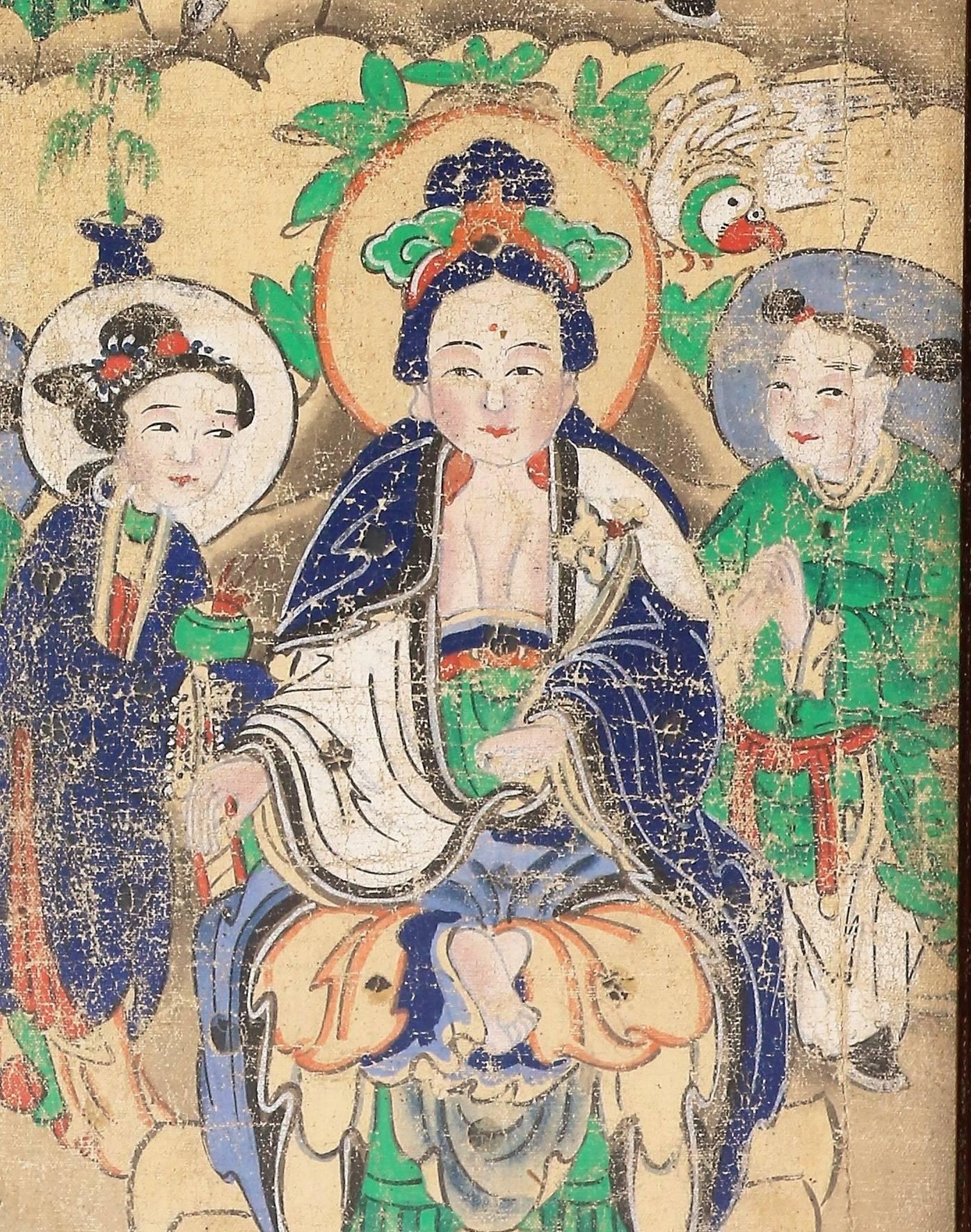 Peinture sur toile de l'immortel He Xiangu, Chine, XIXe siècle État moyen - En vente à Beuzevillette, FR