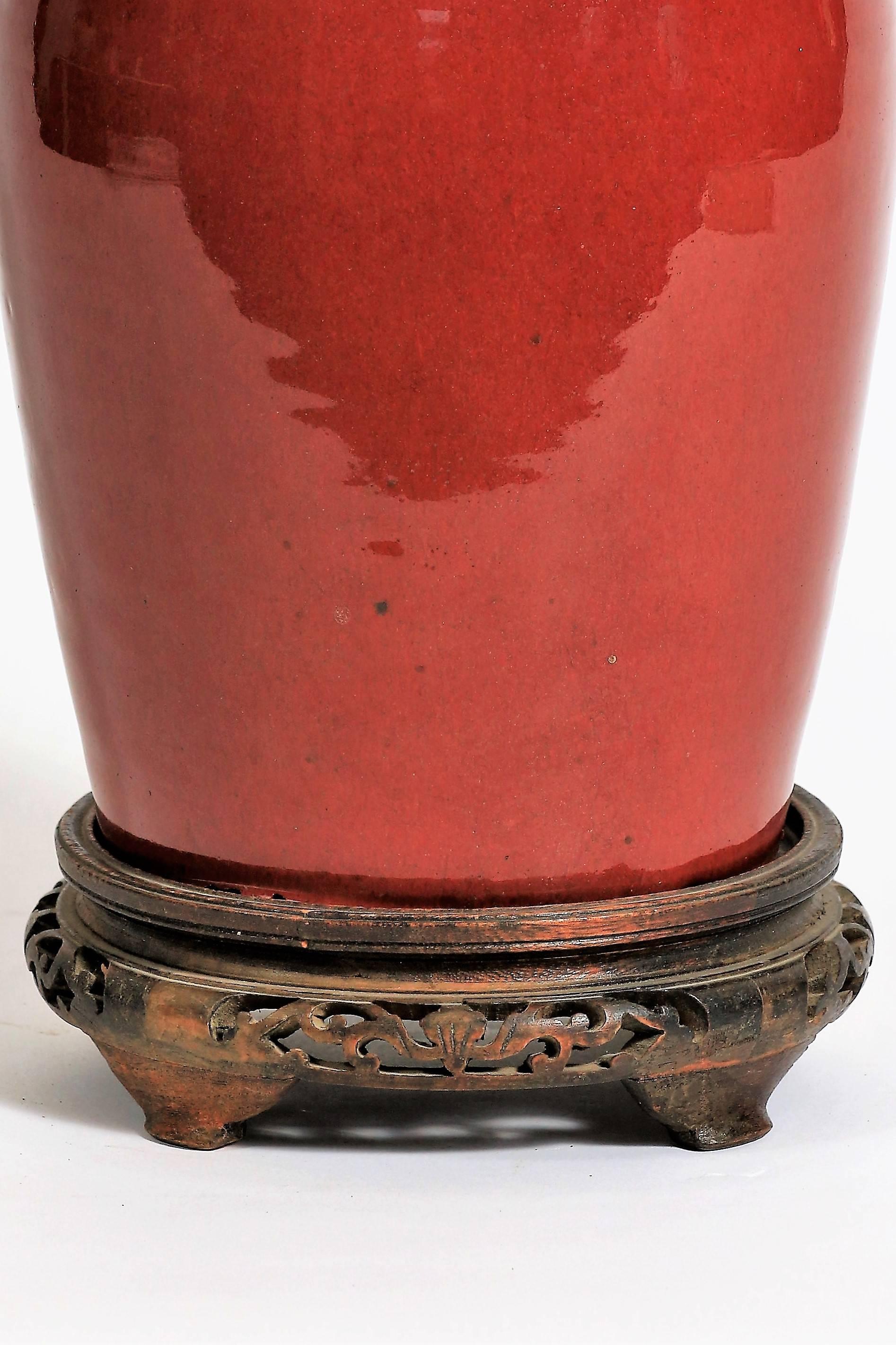 Glazed Qing Dynasty Langyao Balustre Vase, Sang De Boeuf 19th Century