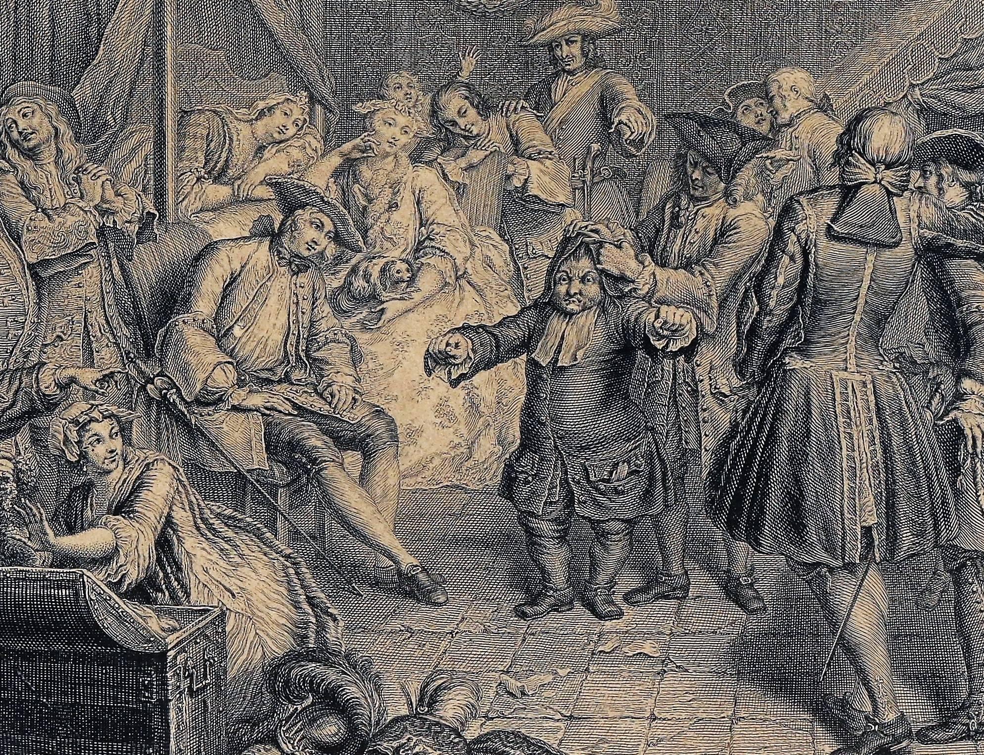 Engraving by Louis de Surgis de Surugue after a painting by Jacques Dumont dit Le Romain.
  It is part of a series of 16 engravings illustrating 