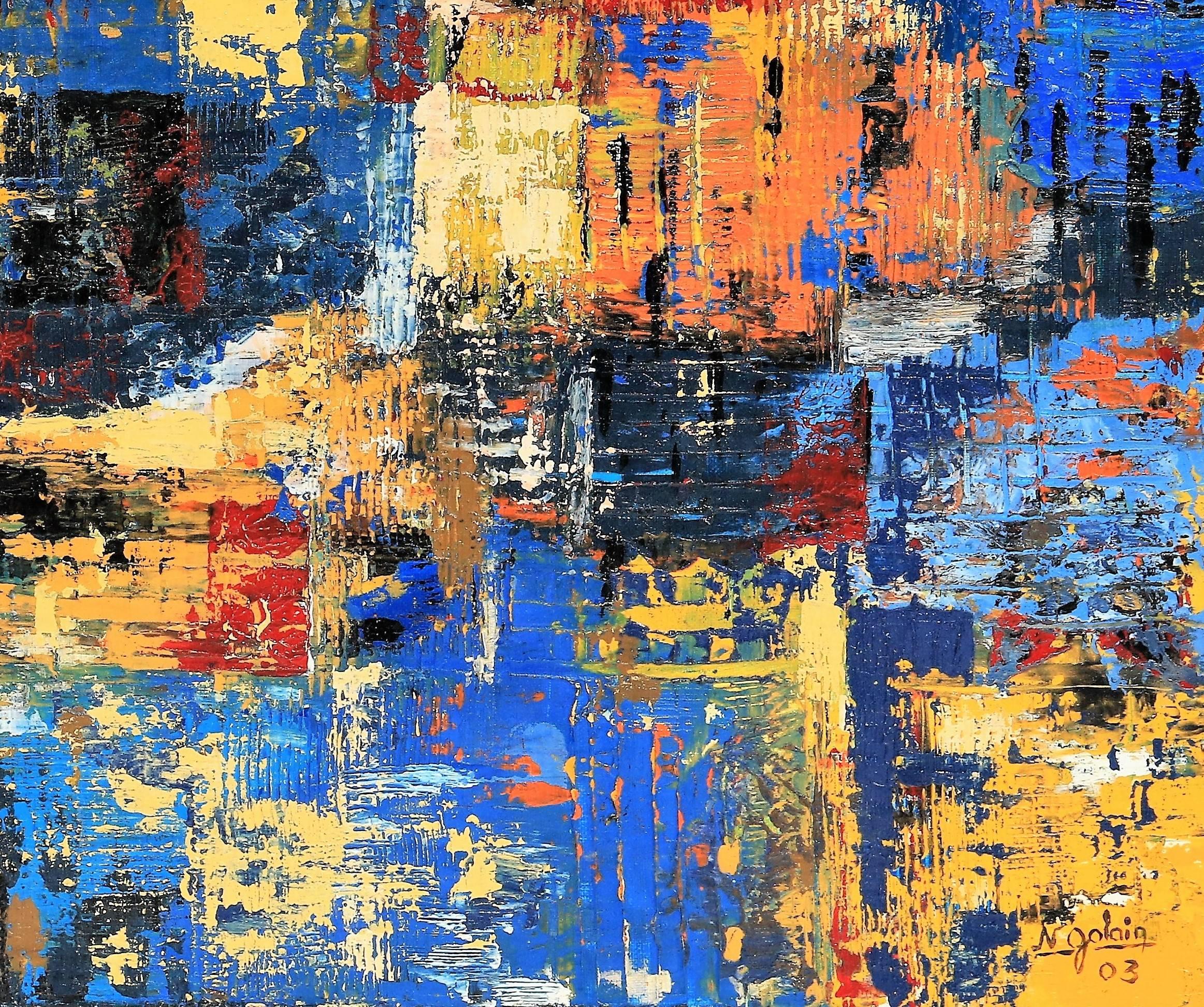 Abstrakte Ölgemälde auf Leinwand von Lalain, 2003 (Französisch) im Angebot