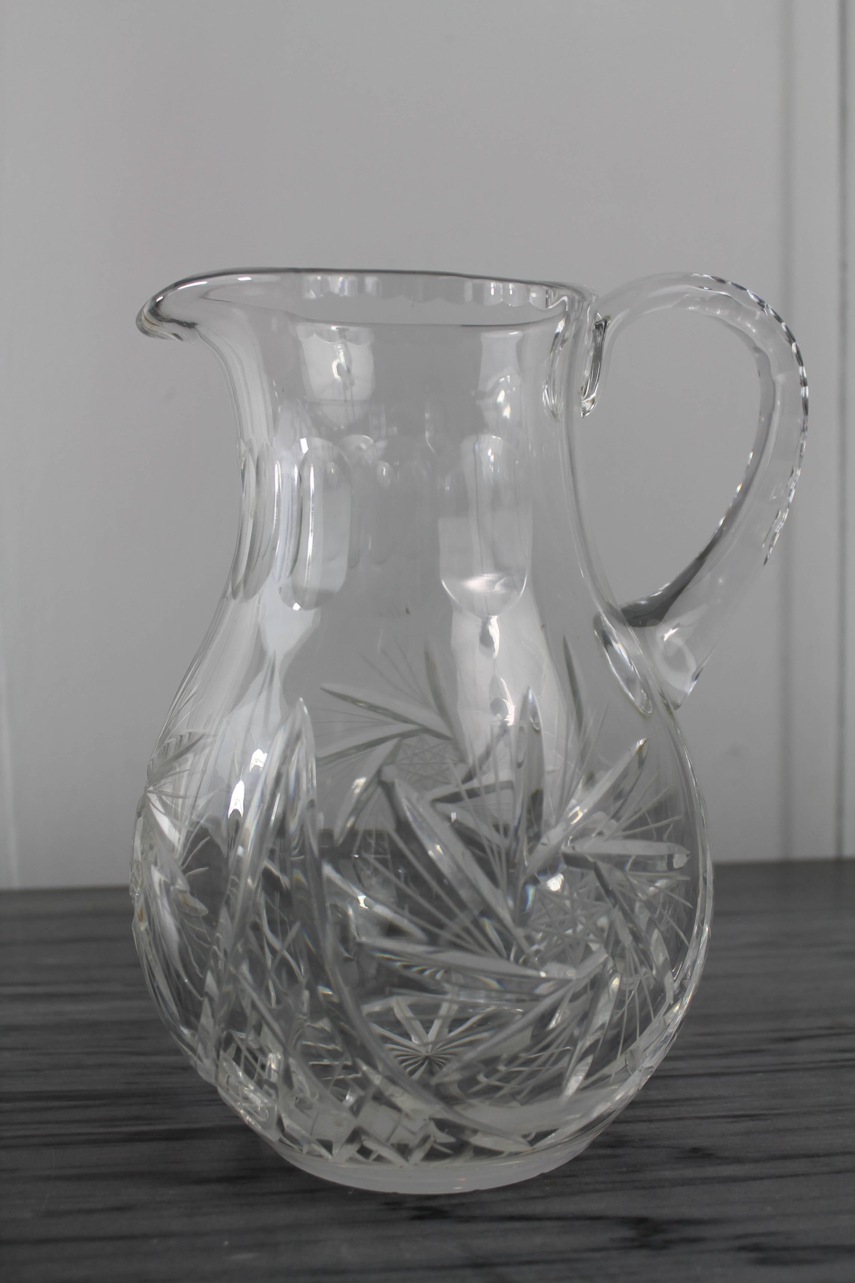 Engraved Crystal Cider Pitcher, jug, pot, carafe - France XIXth XXth In Good Condition For Sale In Beuzevillette, FR
