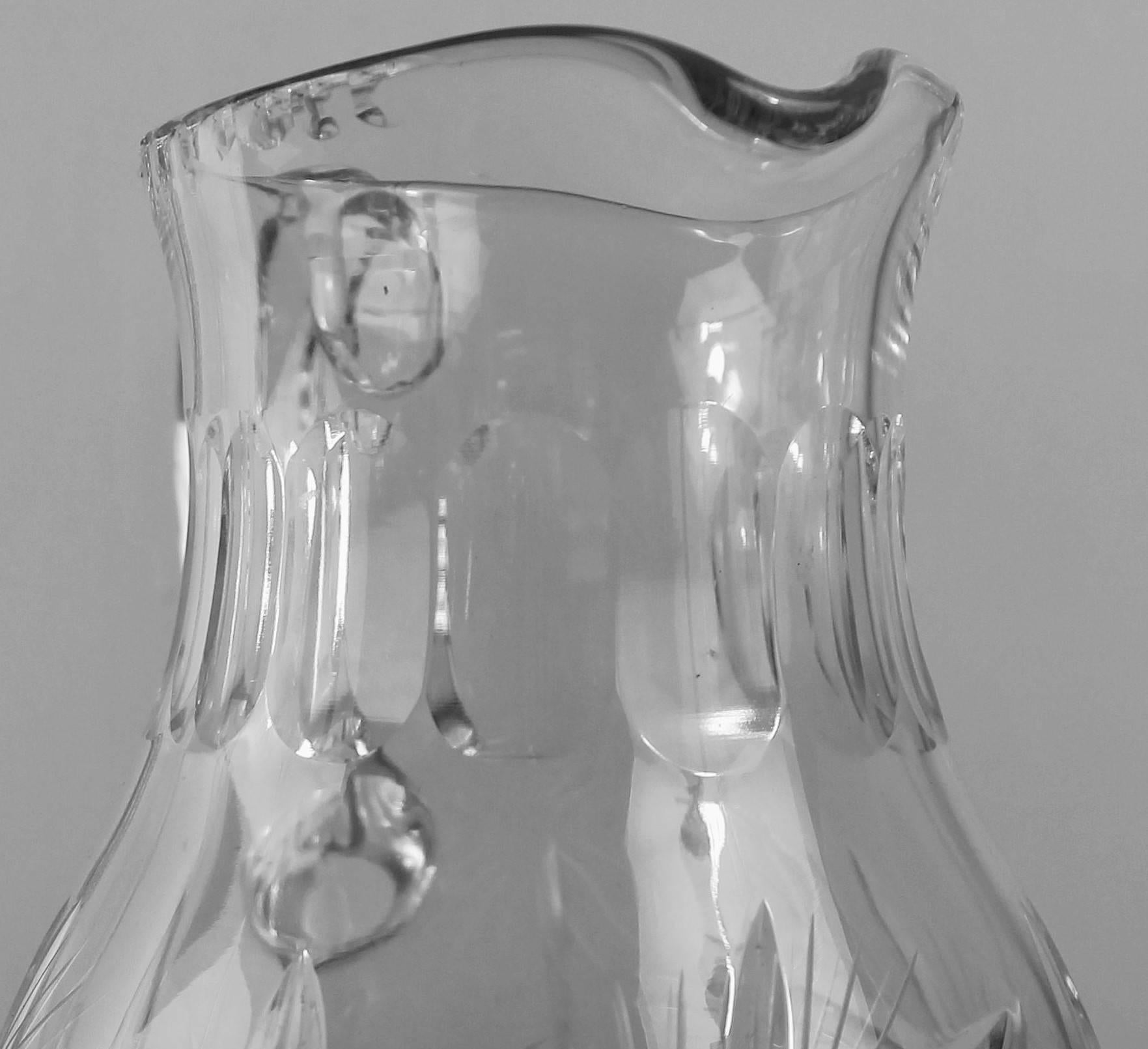 French Engraved Crystal Cider Pitcher, jug, pot, carafe - France XIXth XXth For Sale