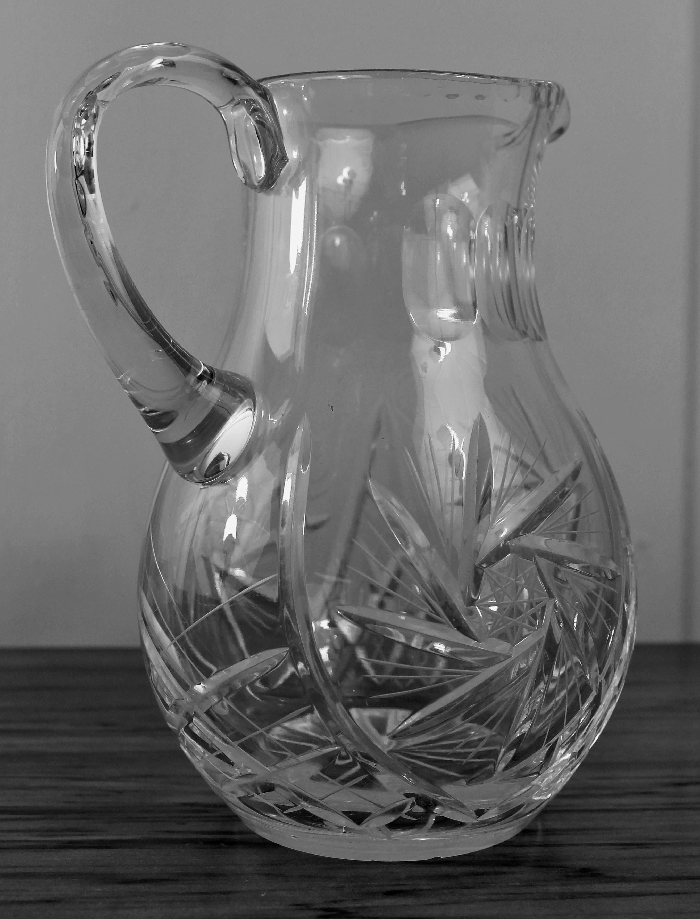 19th Century Engraved Crystal Cider Pitcher, jug, pot, carafe - France XIXth XXth For Sale