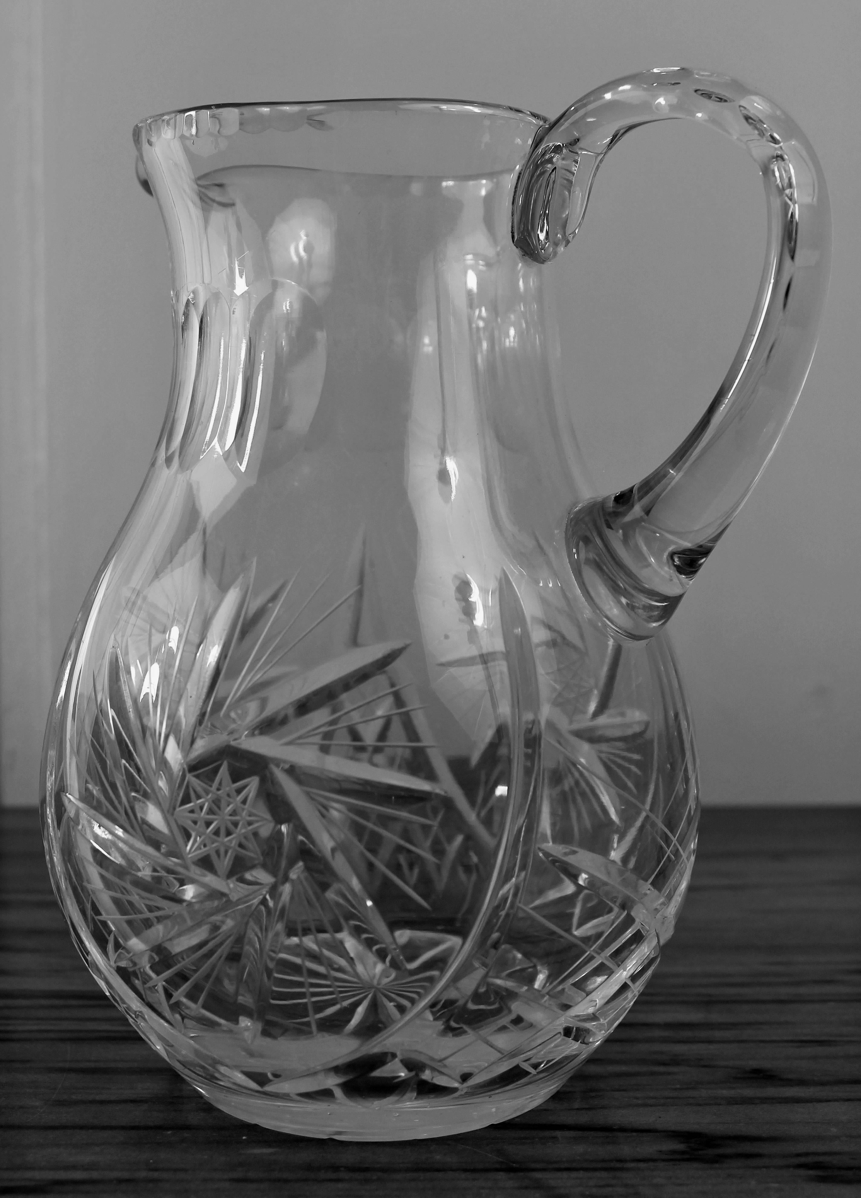 Engraved Crystal Cider Pitcher, jug, pot, carafe - France XIXth XXth For Sale 1