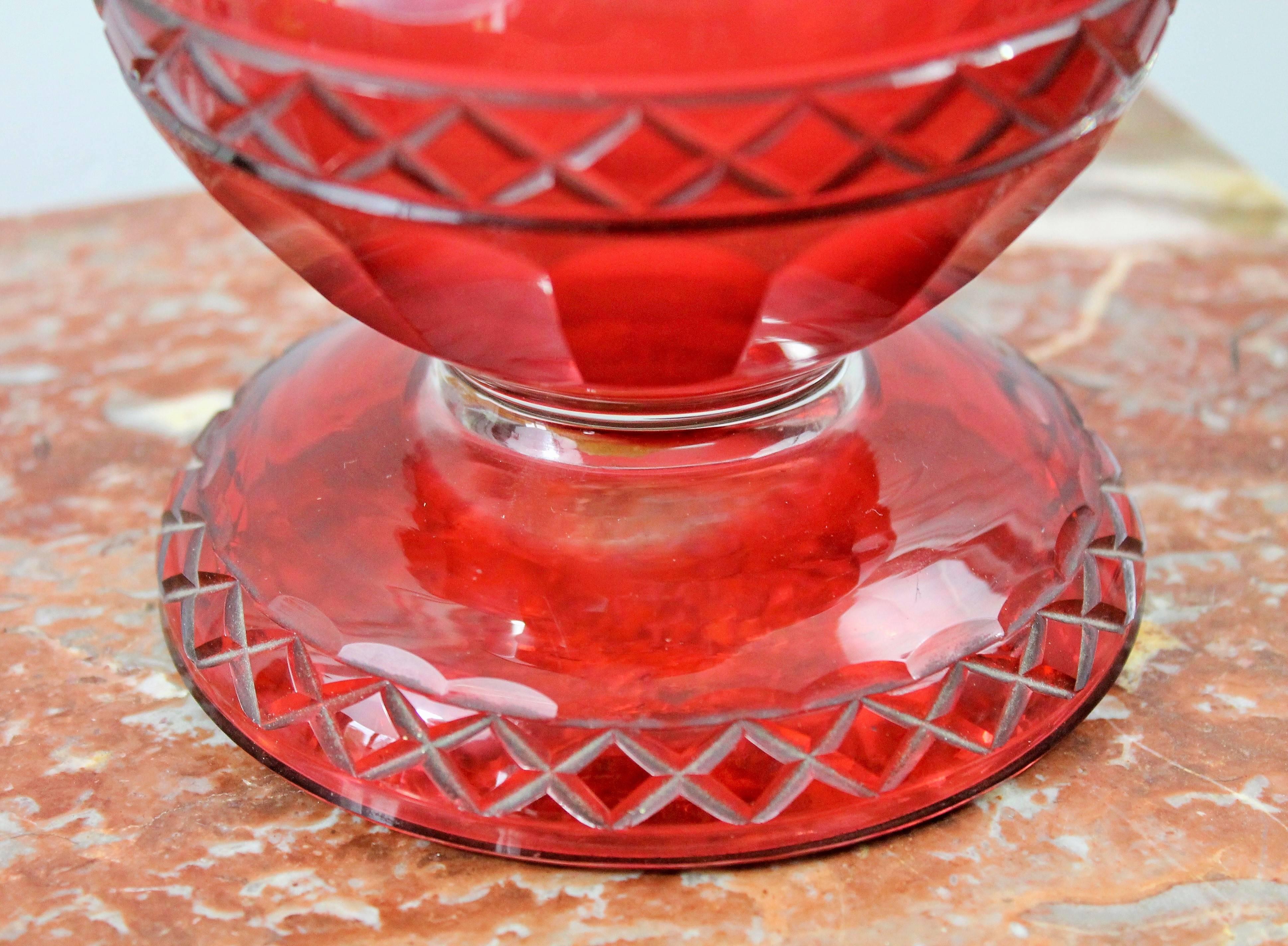 Czech Red Boheme Crystal Vase cup Decorated with Grape Leaves, 19th Century Europe