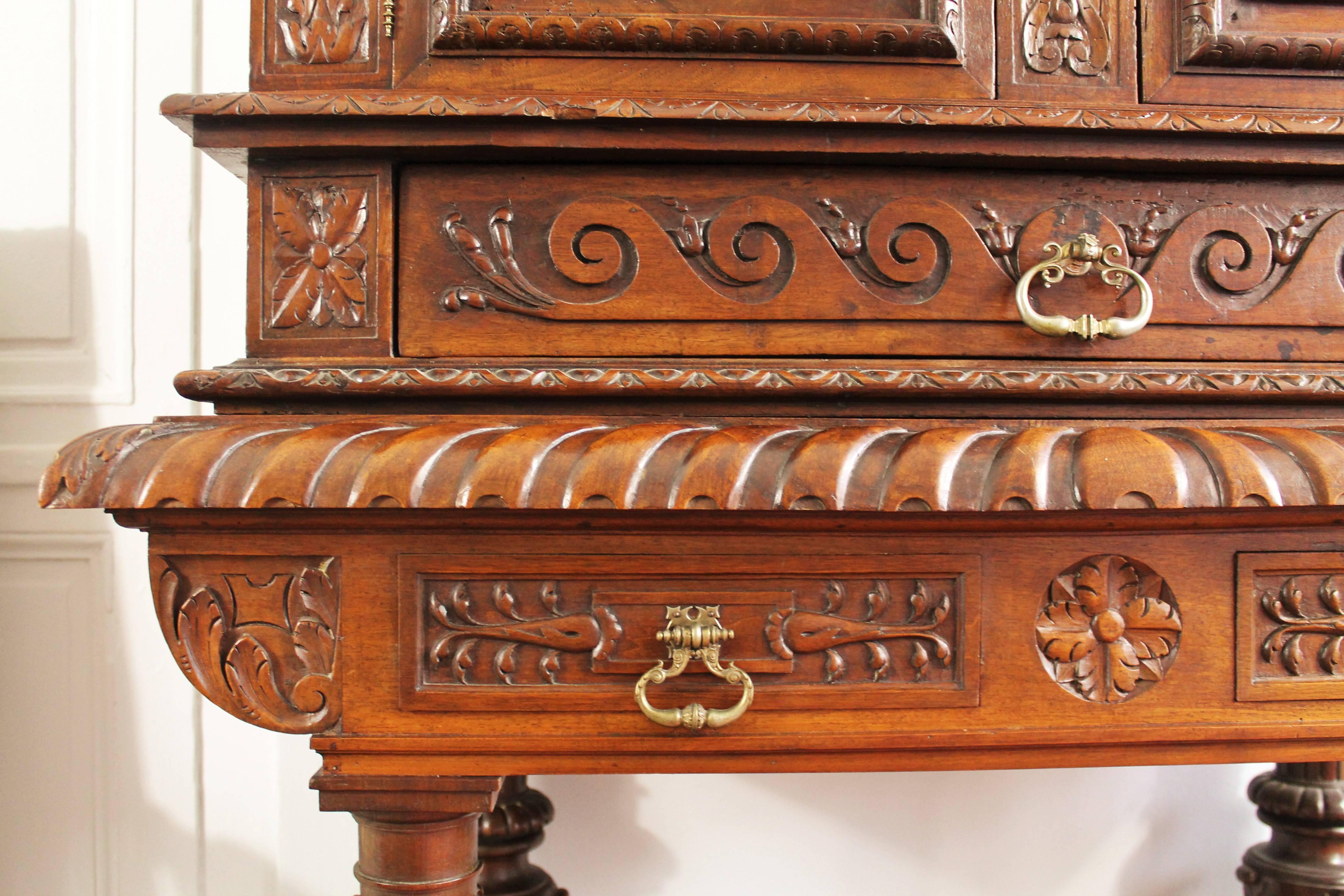 French 19th Century Renaissance Revival Cabinet Richly Hand-Carved