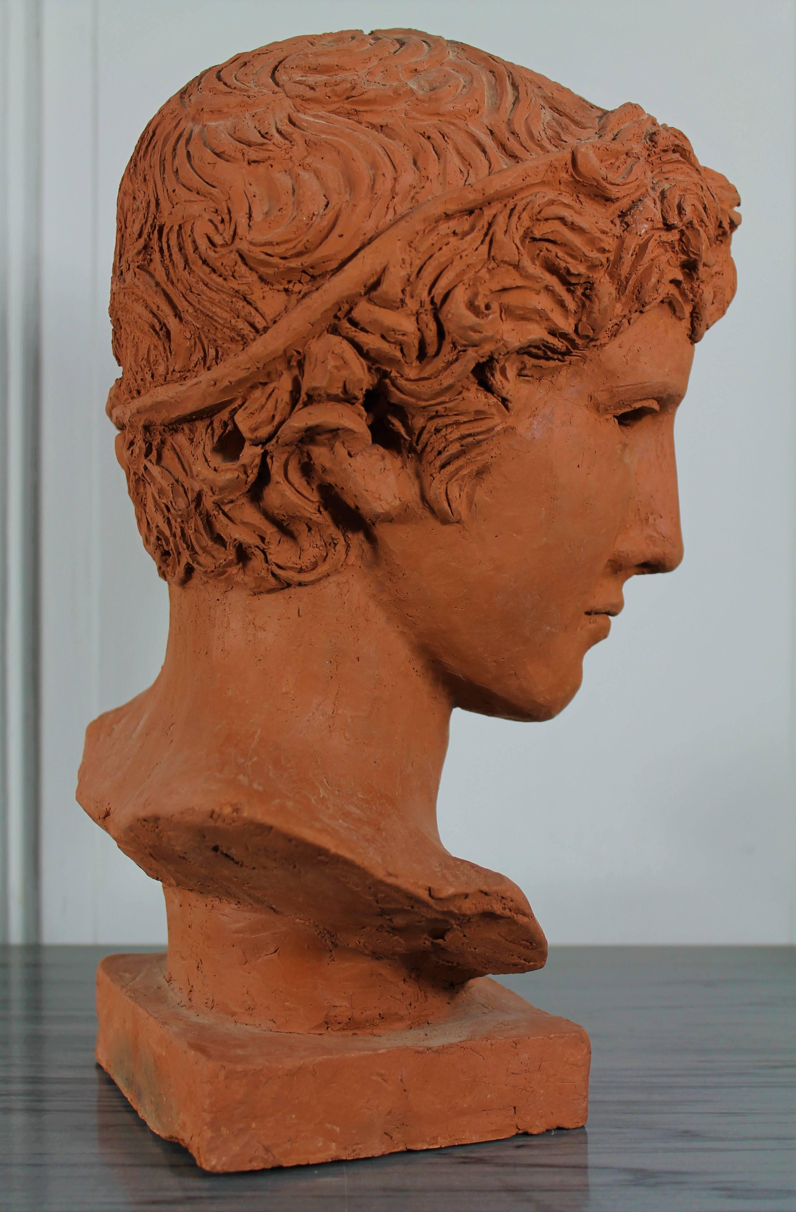 Mid-20th Century Bust of a Young Man, Antique Ephebe by Morin Dry