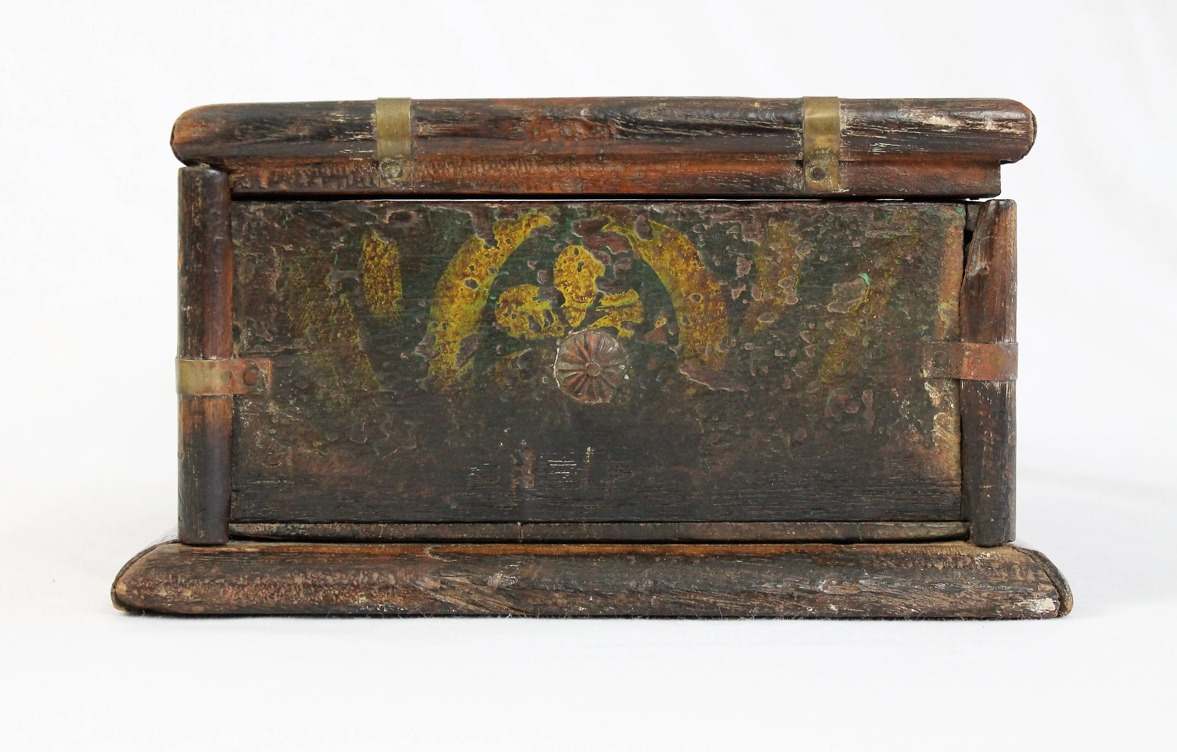Polychromed Interesting 17th Century Polychrome Fruitwood Box