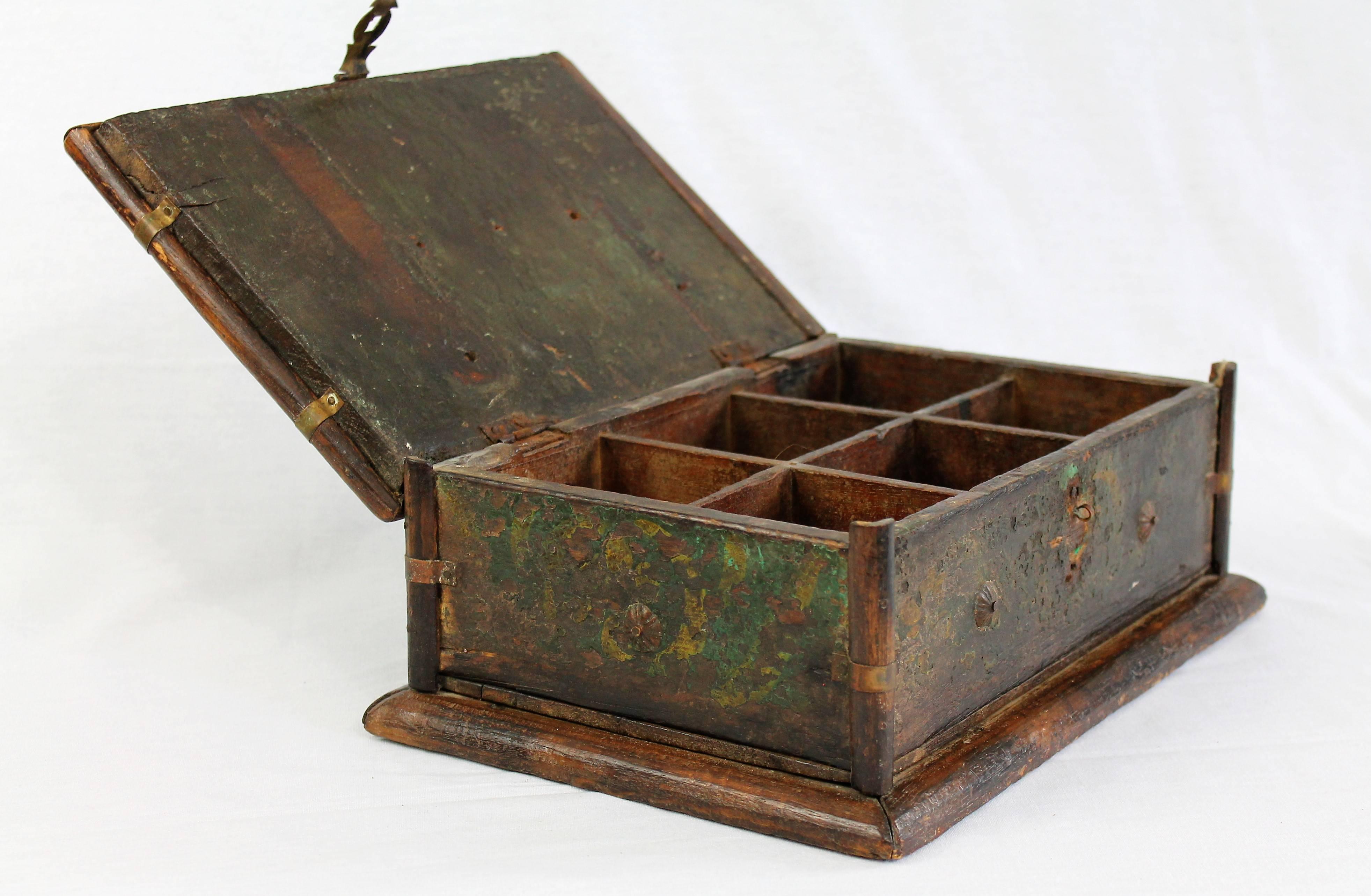 Interesting 17th Century Polychrome Fruitwood Box 1