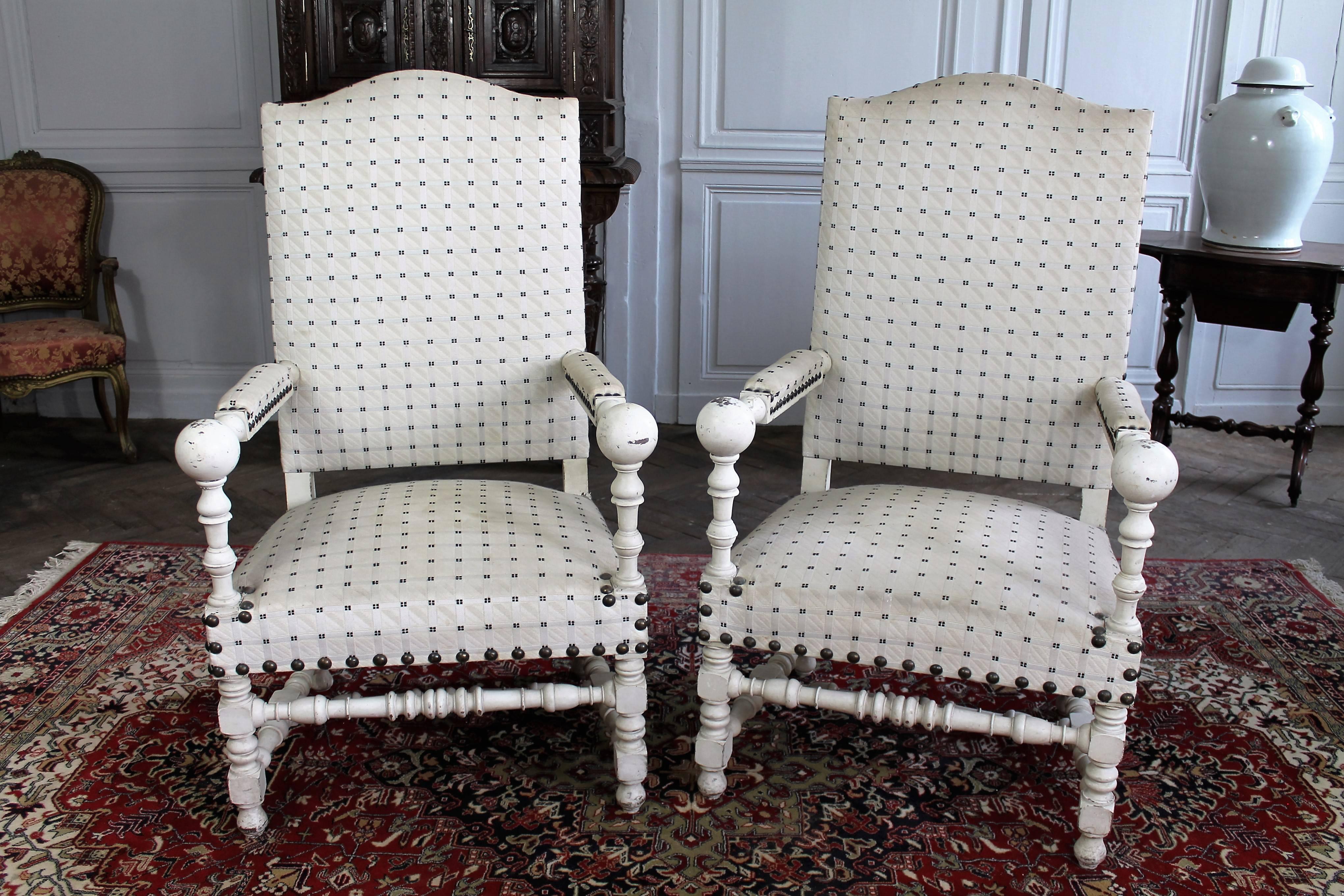 Pair of 19th Century Louis XIII Style Armchairs France For Sale 1