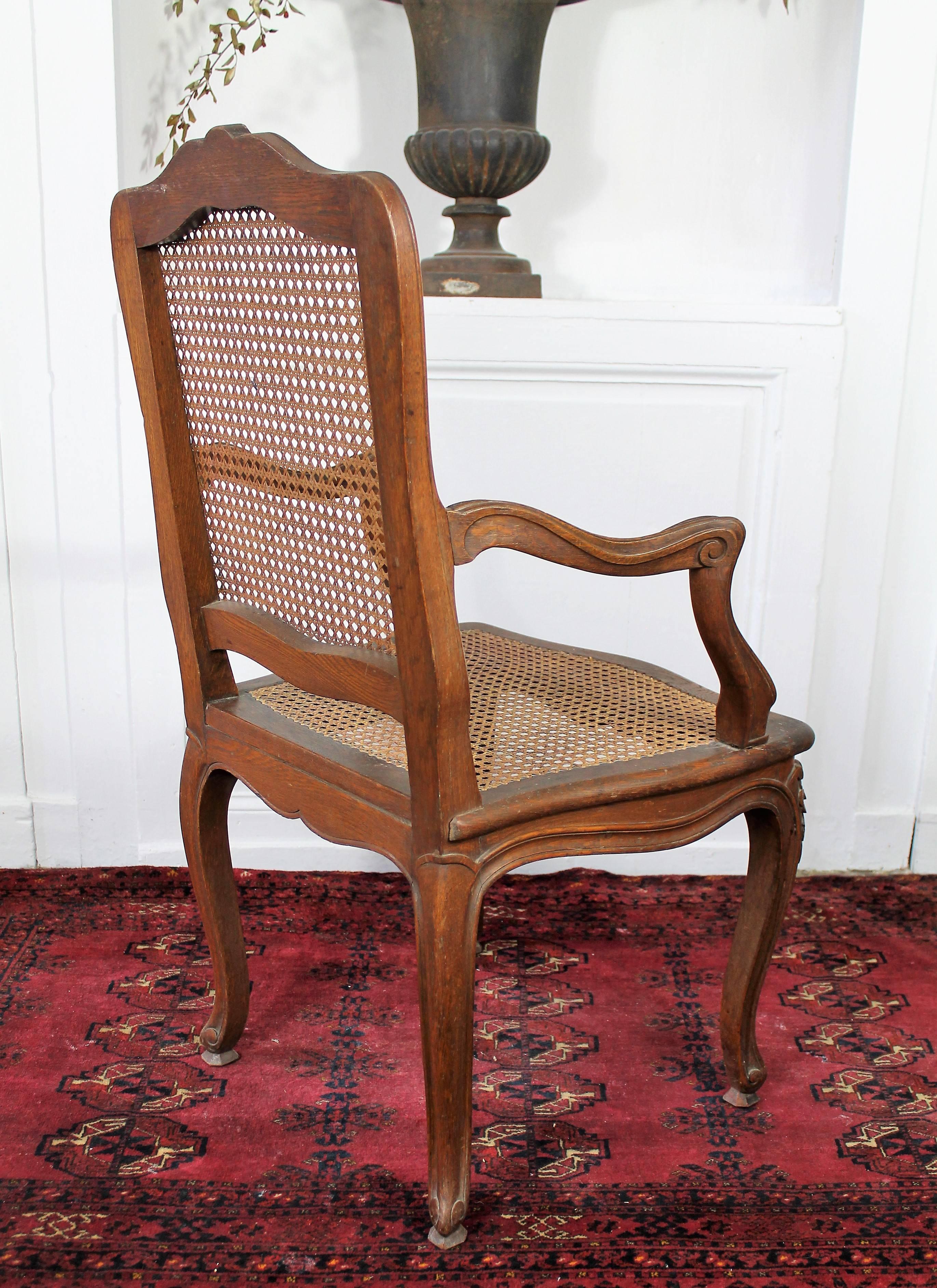 Pair of Louis XV Style Caning Armchairs In Good Condition In Beuzevillette, FR