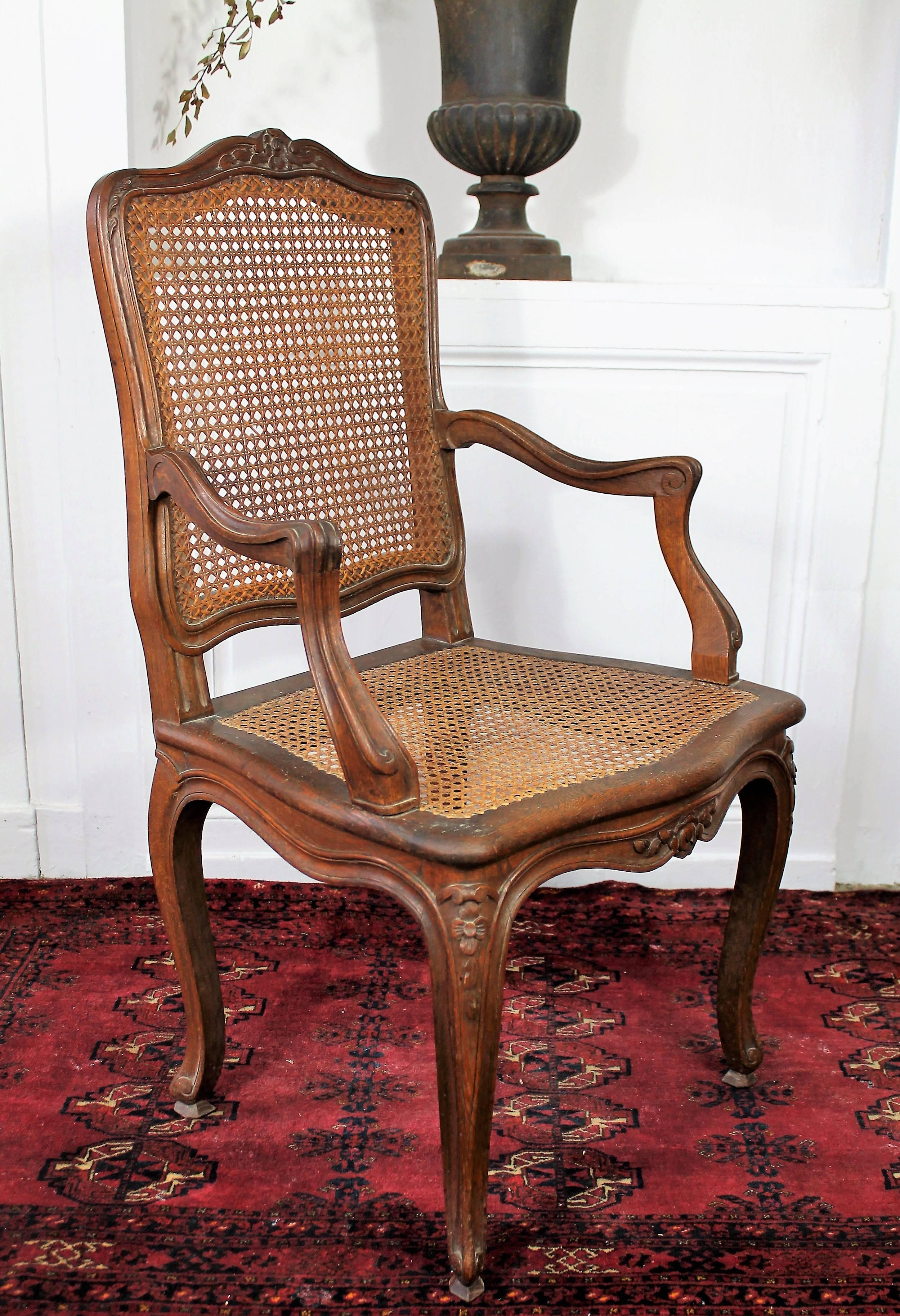 Mid-19th Century Pair of Louis XV Style Caning Armchairs