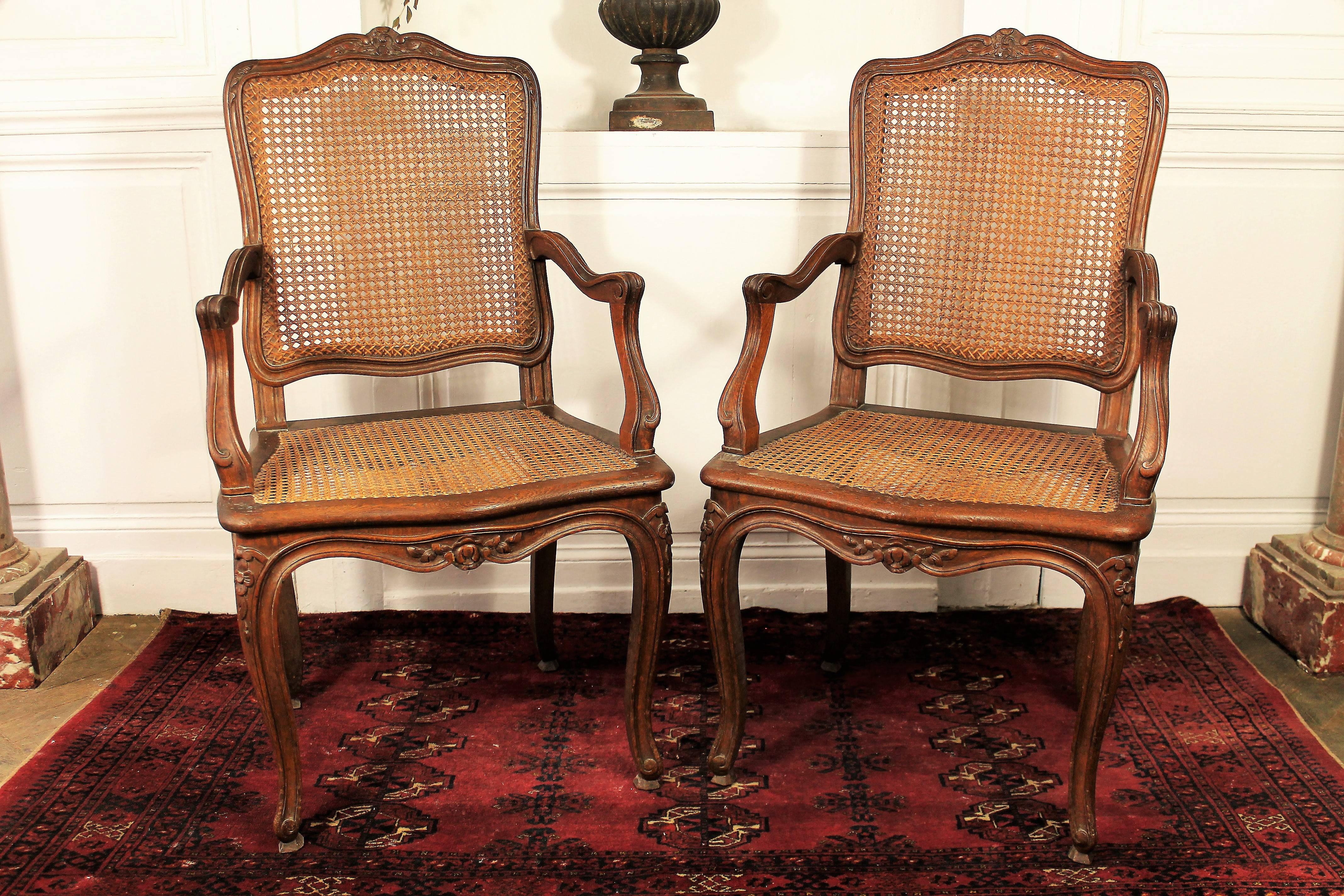 Pair of Louis XV Style Caning Armchairs 4