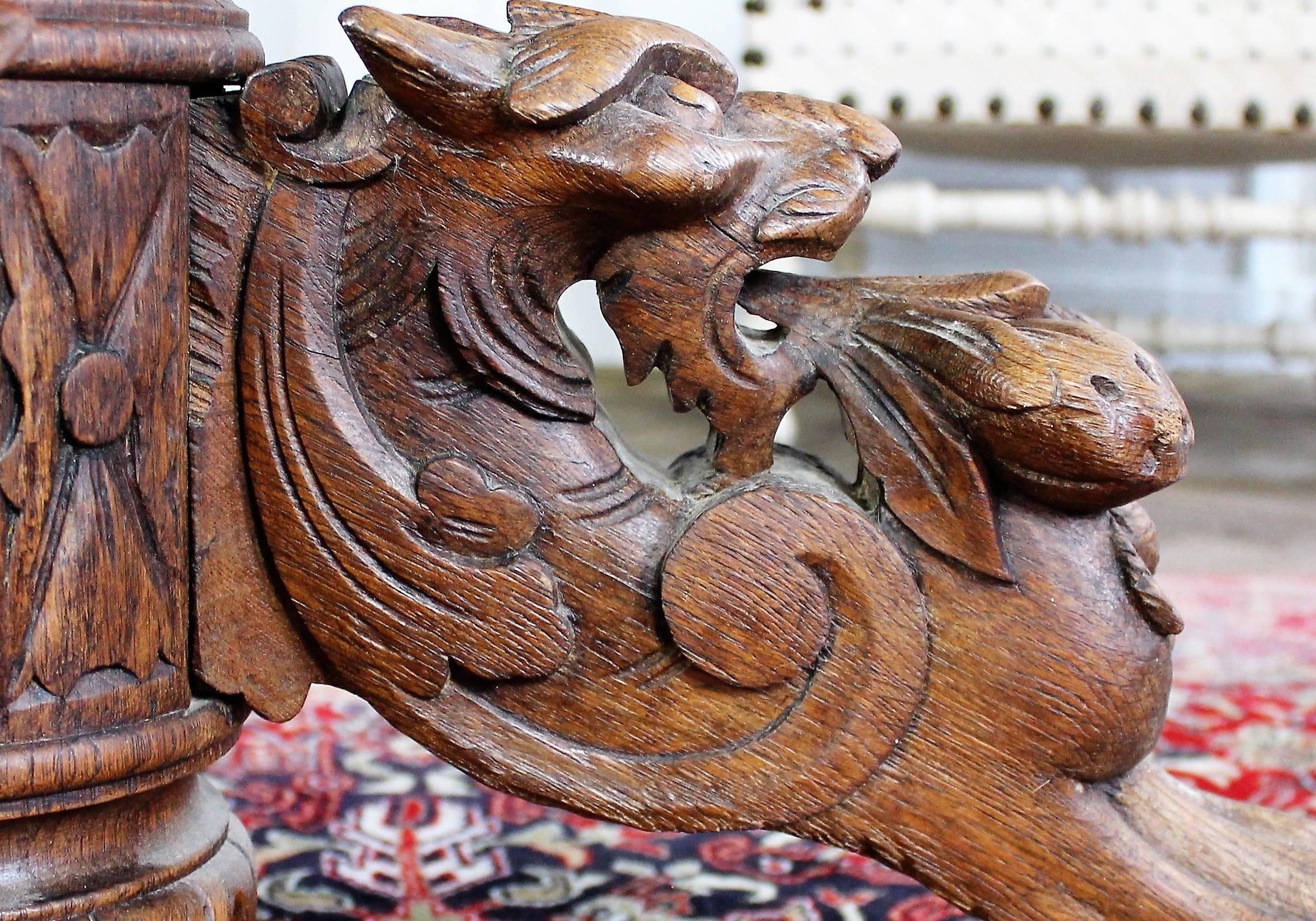 Hand-Carved Renaissance Revival Table with Lion's Head